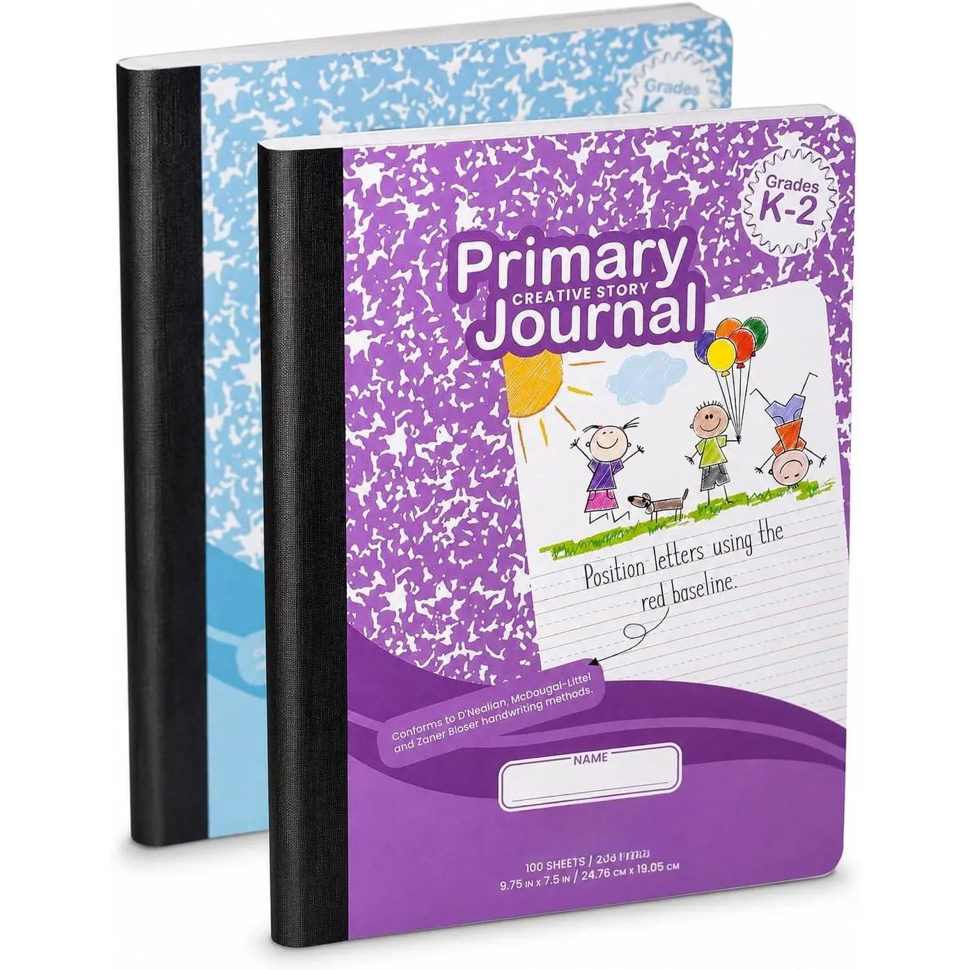 Primary Journal Grades K-2, , 1st Grade,  Notebooks, Primary Ruled Composition Notebooks for  - 9.75″ x 7.50″ - Sturdy Covers - 100 Sheets -  Colors - (2 Pack)