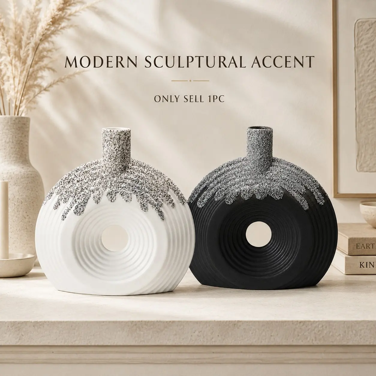 Modern Handmade Ceramic Vase, Snowflake Texture Pottery Vase, Unique Glaze Design Abstract Round Vase, Minimalist Home Decor Ornament