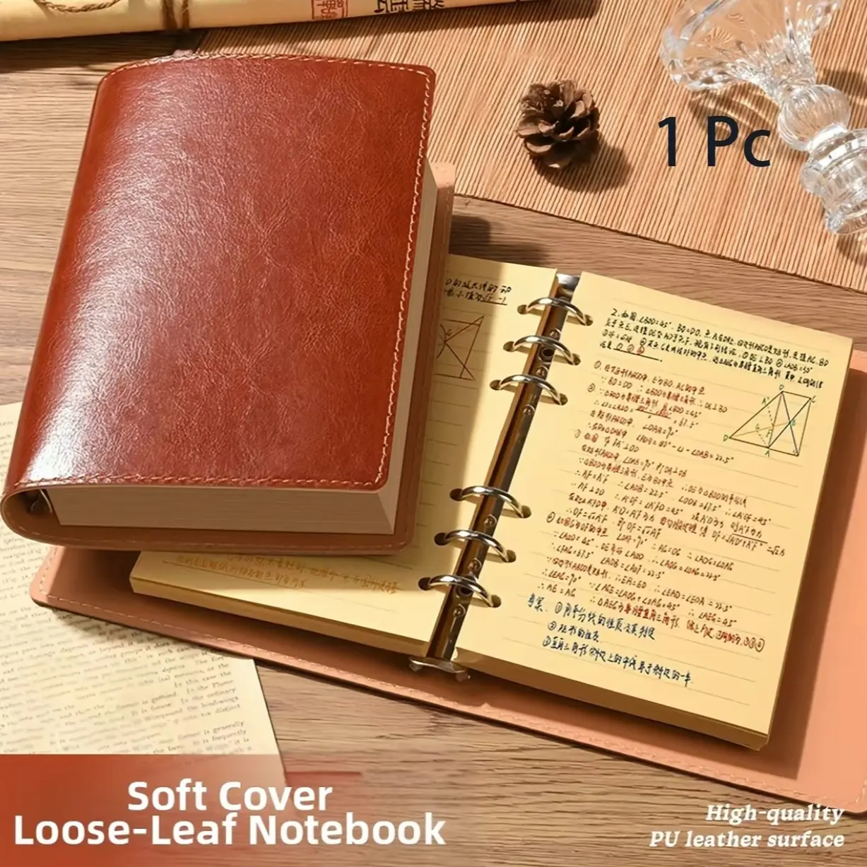 120 Sheets A5 A6 Leather Refillable Binder Notebook, Loose Leaf Journal with Metal Rings, Lined Notebook for Office Study Planning, Note Taking Diary Travel MemoBook, Backto School Supplies, Studying Essentials, Stationery Office Supplies