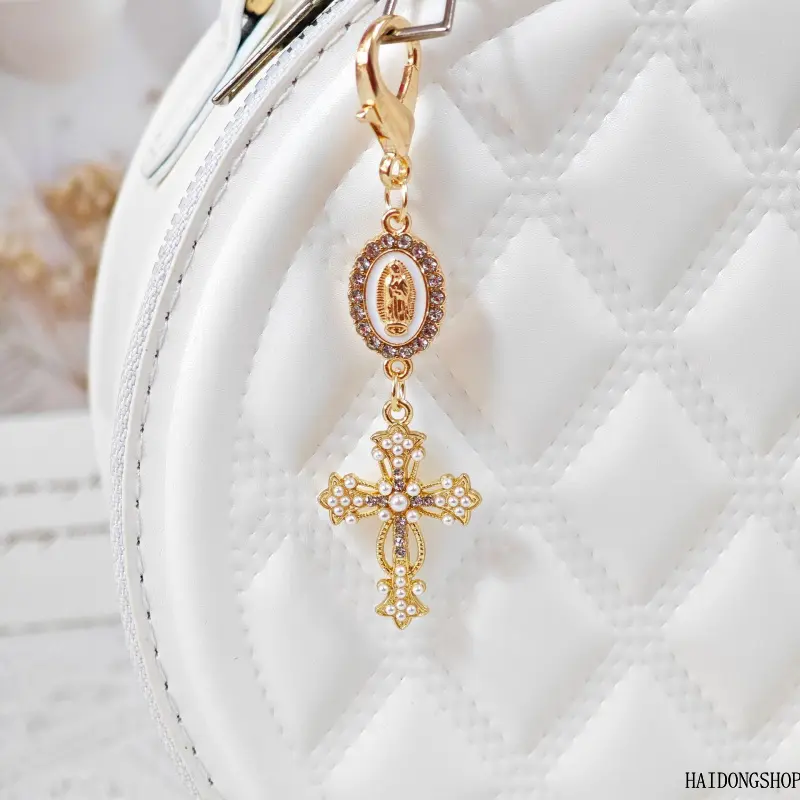 Y2K Gothic Bling Viral Alloy Rhinestone Cross Keychain For Women, Creative Faith Religious Bag Charm, Sparkly DIY Decor Accessory For Car Keys Backpack Daily Street Styling,titanium