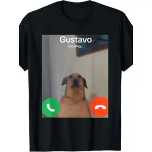 100% Cotton MONO LABEL Gustavo The Dog Calling Funny Meme Gen Z Alpha Brainrot Menswear Short-Sleeve T-Shirt, Soft Unisex Sports Top, Casual Men's Printed Sports T-Shirt Man