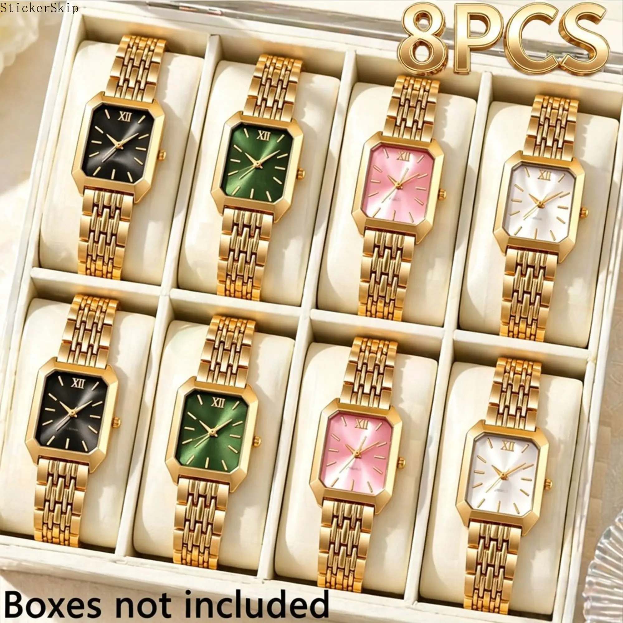 2026 8 Pack Elegant Square Quartz Watches for Women, Sleek Minimal Modern Design, Comfortable Daily Wrist Watch, Ideal Birthday & Party Gift Accessory for All Occasions