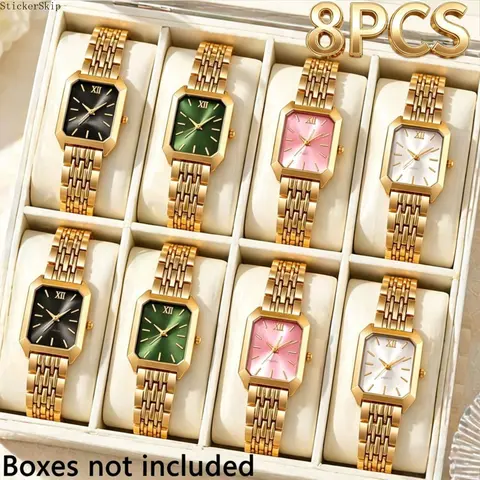 Women's 2026 8-Pack Elegant Square Fashionable Watches - Minimalist Quartz Watch, Modern Trendy Style, Comfortable Daily Bag Accessory, Ideal Birthday Party Gifts for Women, Perfect for Daily Outfit Match