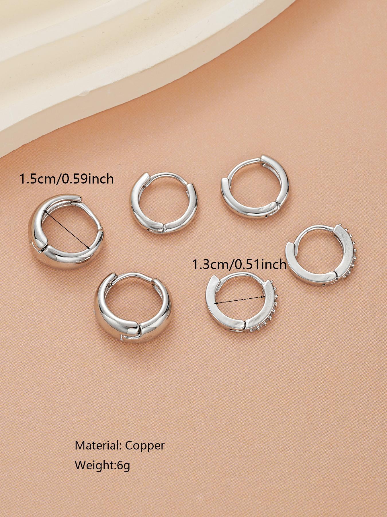 Women's Elegant Rhinestone Decorated Hoop Earrings, 3 Pairs Summer 2024 Trendy Geometric Design Hoop Earrings, Chic Gorgeous Jewelry As Gift for Girlfriend, Accessories for Women
