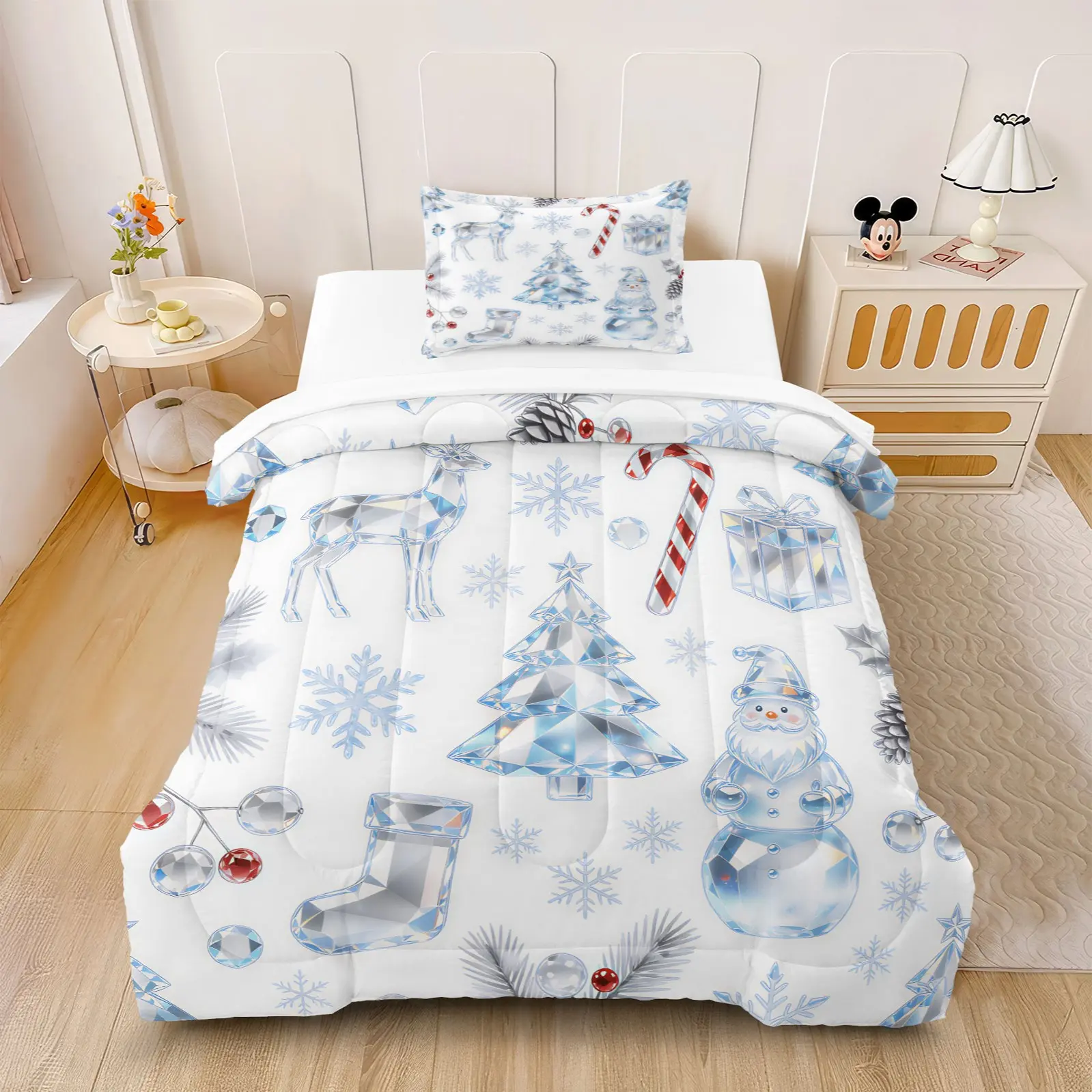 2/3Pcs Vintage Artistic Creative Christmas Themed Illustration Print Comforter Set, Lightweight Warm Skin-Friendly Fabric, All-Season Home Bedding Set for Festive Bedroom Ambiance (Filling Included, Pillowcases Not Included)