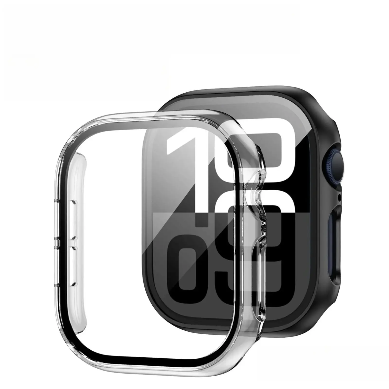 Clear Case with Screen Protector for Apple Watch Series 10 9 8 45mm 41mm 2-in-1 PC Hard Bumper Cover Tempered Glass Film HD Anti-Scratch for Daily