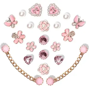 SOGLLQAM 18/20/22/24 pcs Bling DIY Shoe Decoration Charms – Plastic Butterfly, Flower, Rhinestones & Pearl Embellishments for Women's Party Favors