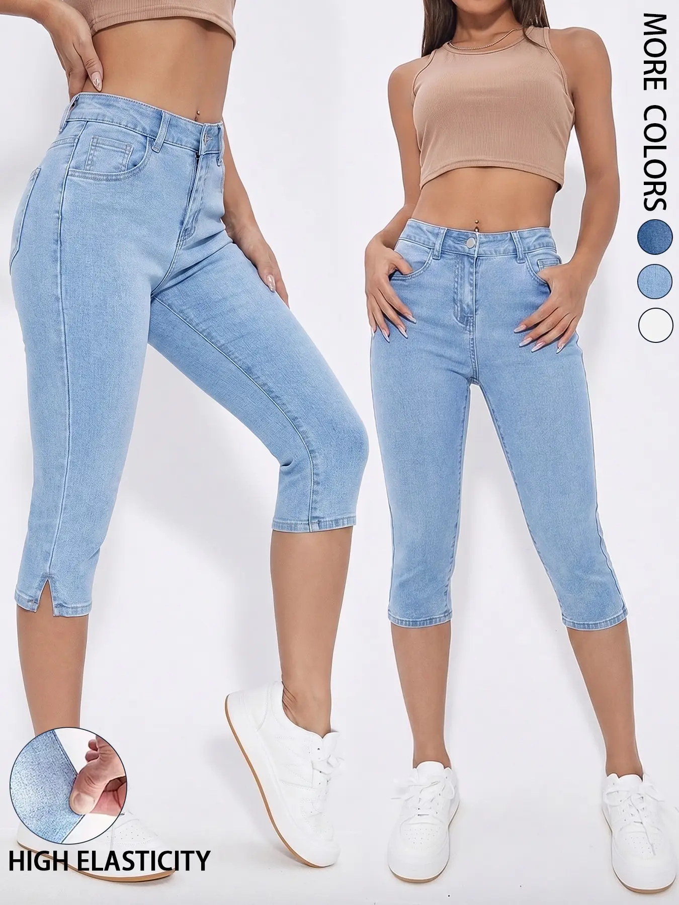 Women's Denim Capris,Casual Basic Versatile Slim Fit Stretch 7-Point Jeans, Comfortable and Stylish Denim Jeans for Everyday Wear，Summer Casual, Denim Capri Pants