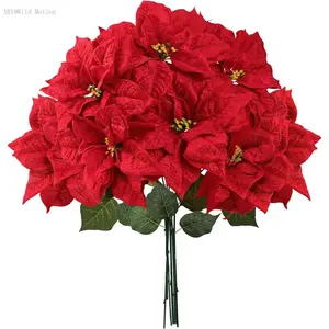 Christmas Poinsettia Flowers 9.8’’ Large Heads 6 Pcs Red Velvet Fake Plants with Greenery Leaves Faux Silk Christmas Poinsettia Bouquets for Home Vase Indoor Outdoor Xmas DecorAB19Wild Motion