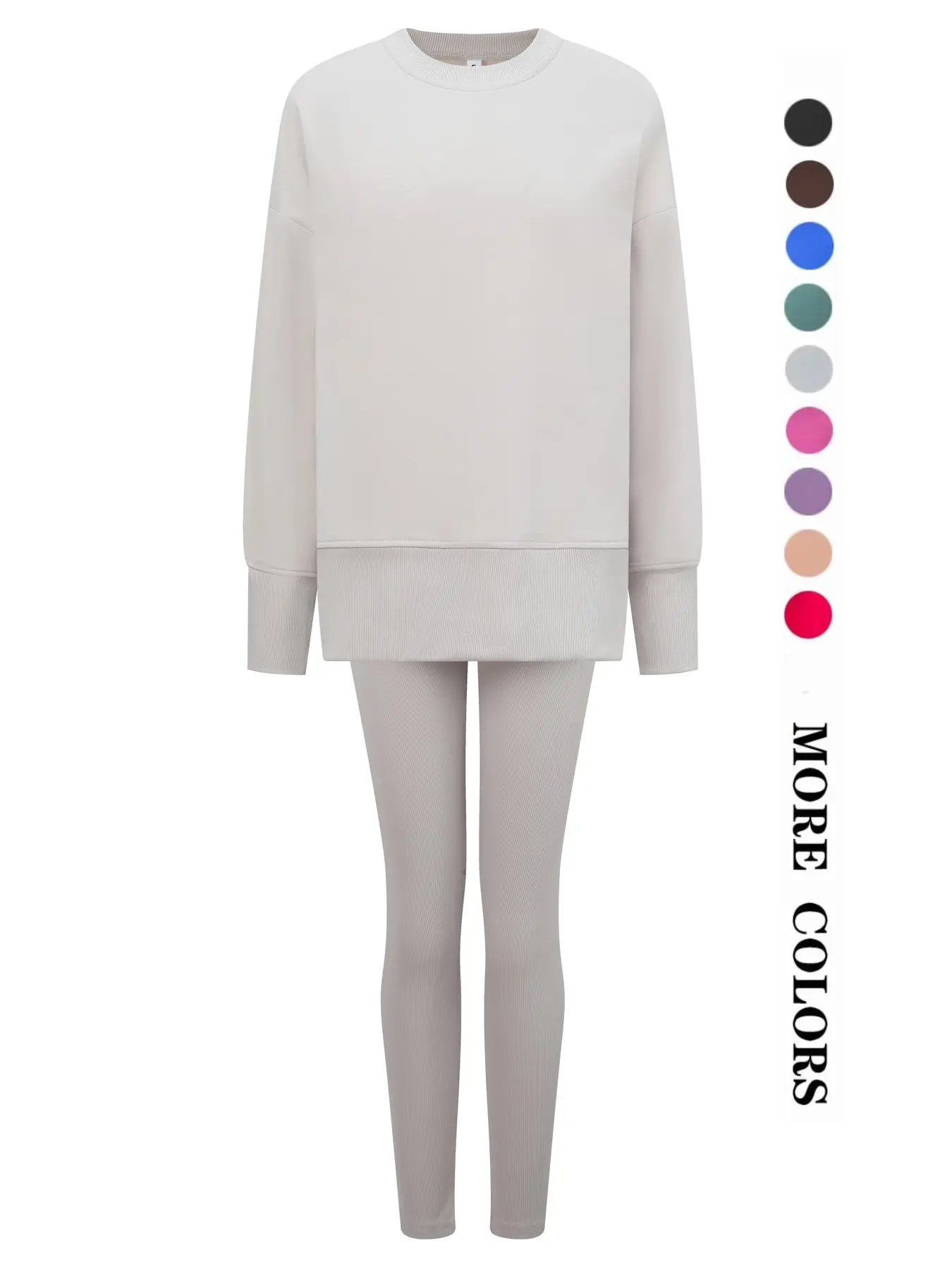 Women's Casual Loose Long Sleeve round Neck SplitTop Sweatshirt Set with Tight Pants European &American Style Autumn/Winter Outfit Basic