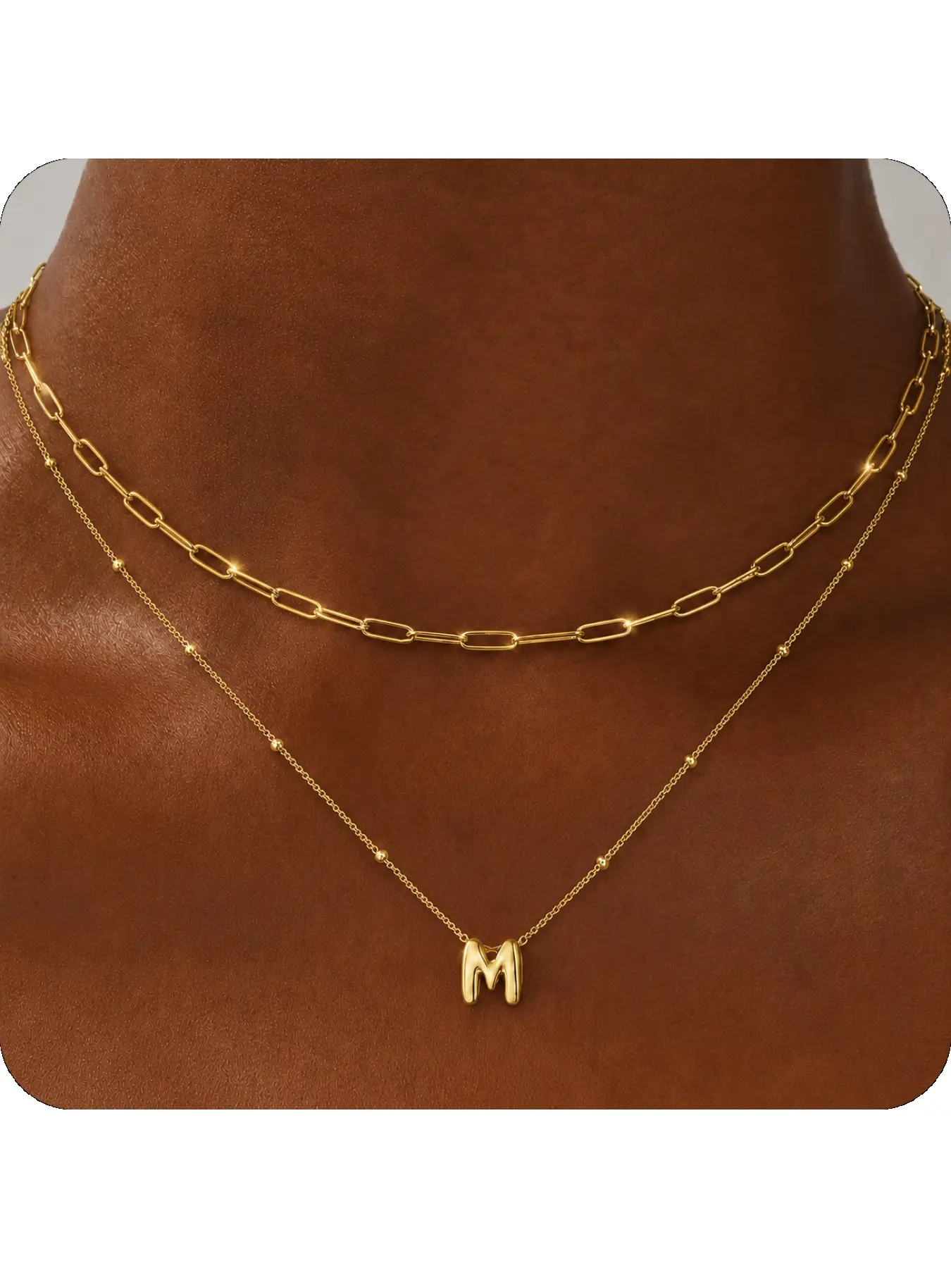 Initial Necklace for Women, A-Z Letter Pendant, Elegant Pendant, 2-Layer Paperclip Chain Necklace, Dainty Personalized Jewelry, Gold or Silver