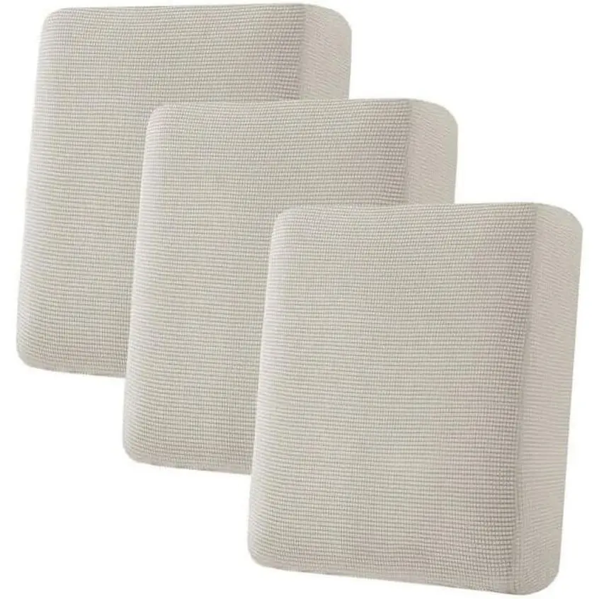 3-Piece Thick Jacquard Textured Twill Fabric Super Stretch Individual Seat Cushion Covers - Sofa & Couch Cushion Slipcover Sets (Island Fossil)