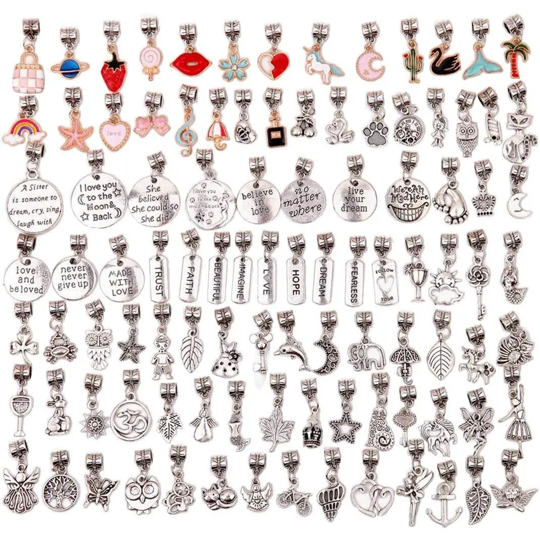 100 count Bracelet Dangle Charms Spacer Beads for  Making Supplies Inspirational Necklace Pendant Bails Connector  Plated Enamel Bracelet Charms Tibetan Antique  ( 100 count)
