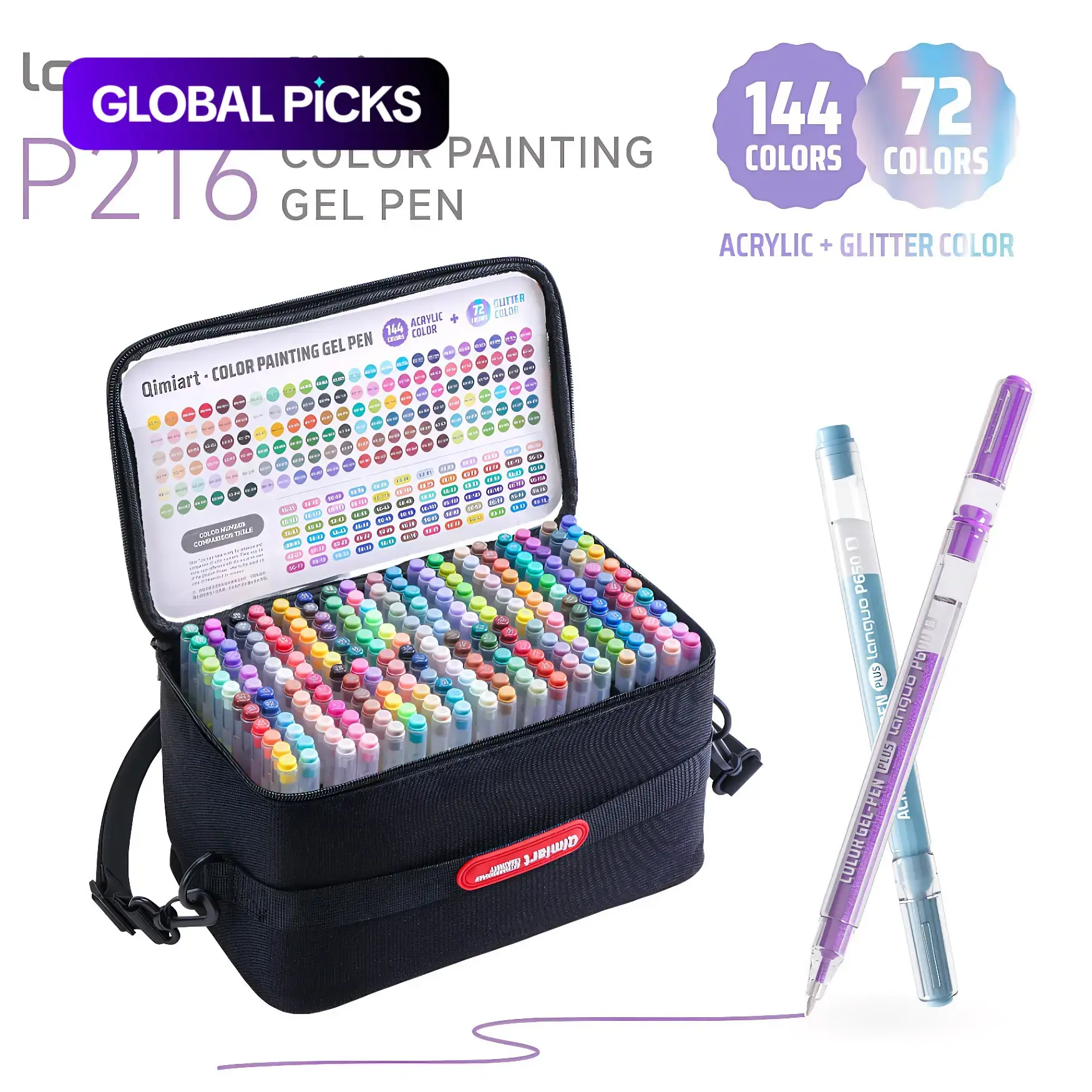 Languo 216-Piece Colorful Gel Pen Set, 144 Acrylic + 72 Glitter Pens, Portable Storage Bag, 1.0mm Tip, Rich Colors, Large Capacity Ink, Drawing Supplies Kit, Art Drawing Supplies #GLOBAL PICKS
