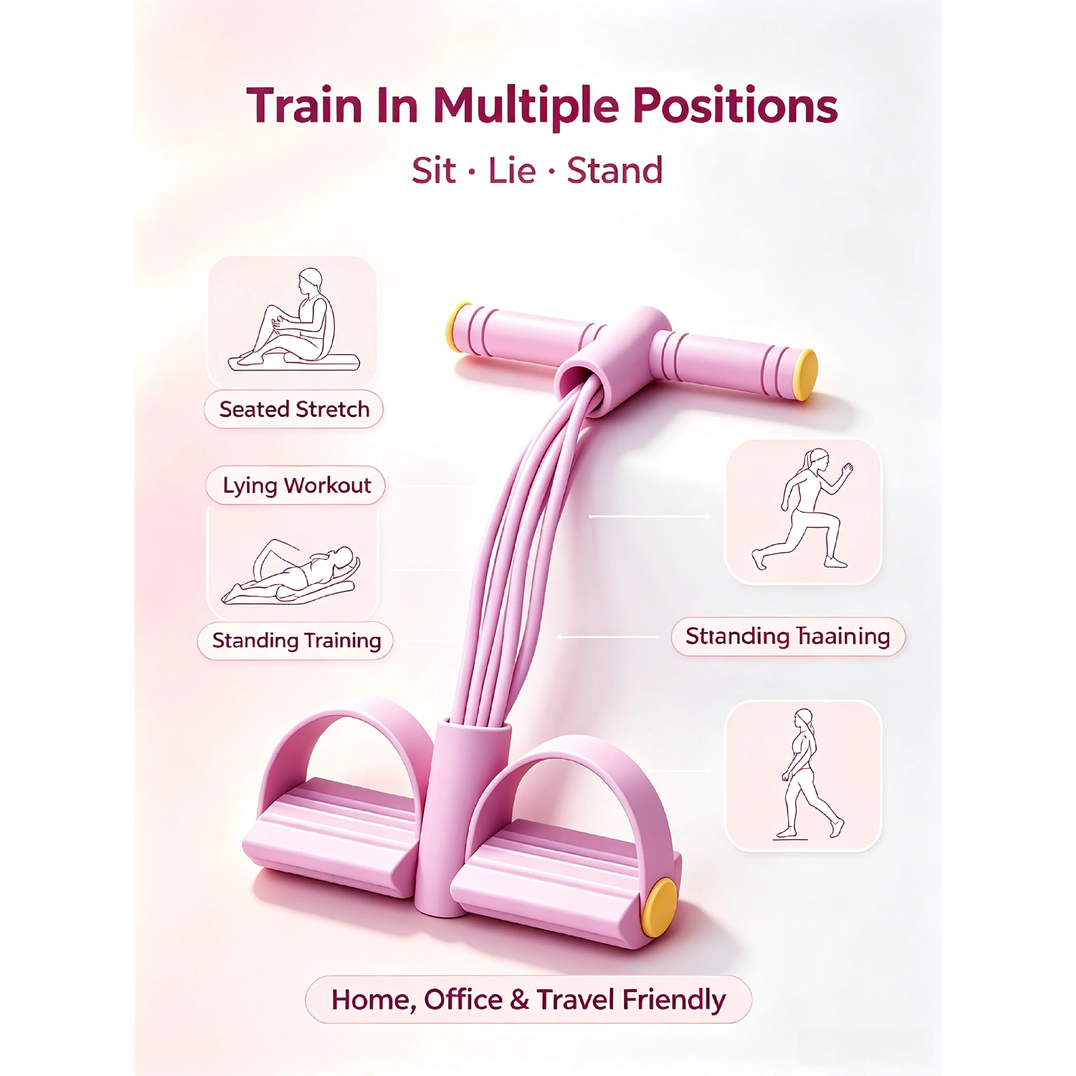 6-Latex-Tube Pedal Resistance Band & Tummy Trimmer, All-in-1 Body Shaping Stretch Trainer for Waist Slimming, Thigh Toning, Home Travel Fitness Gear