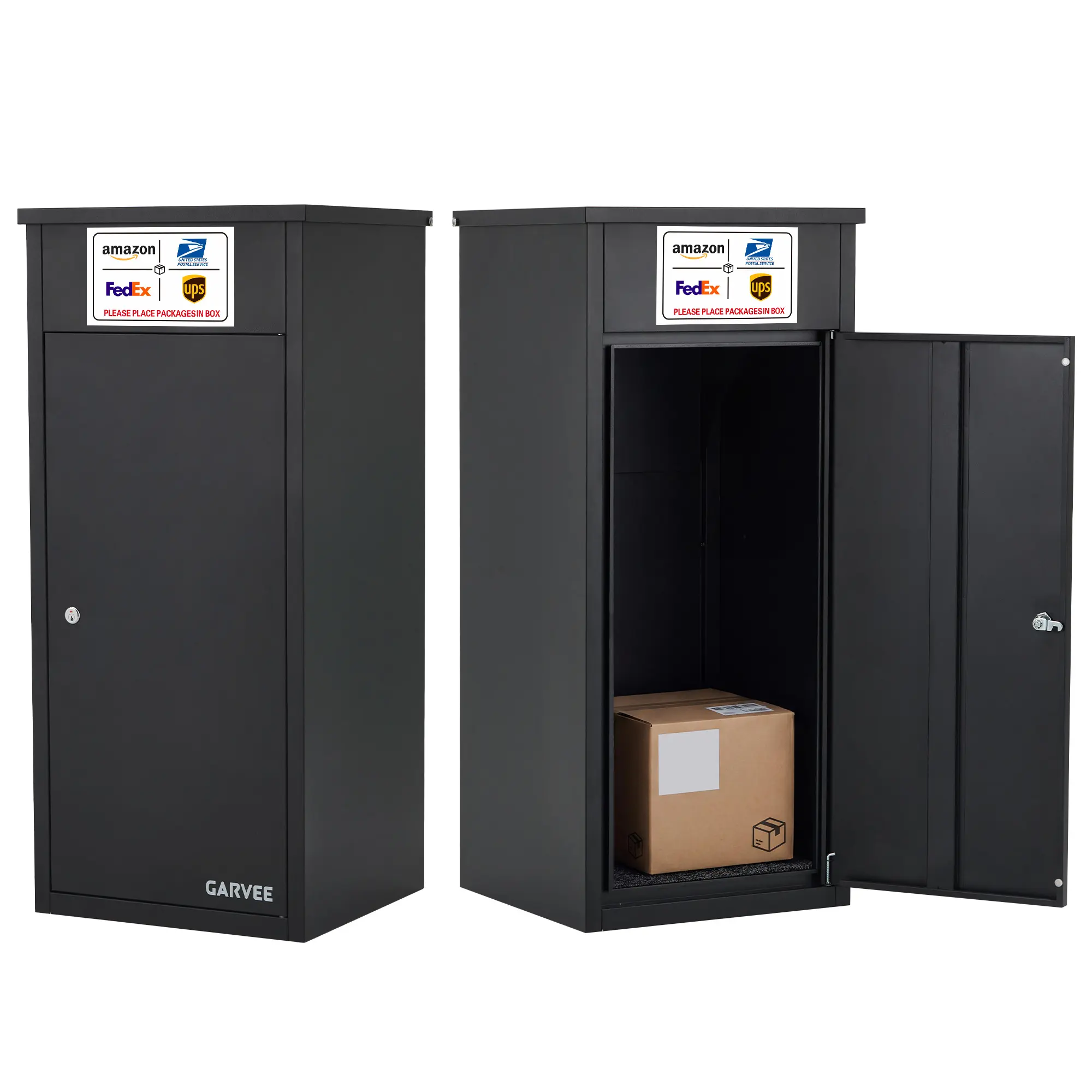 38" Large Outdoor Package Drop Box with Key Lock, Anti-Theft Weatherproof Galvanized Steel Parcel Delivery Box for Porch & Outside, Black