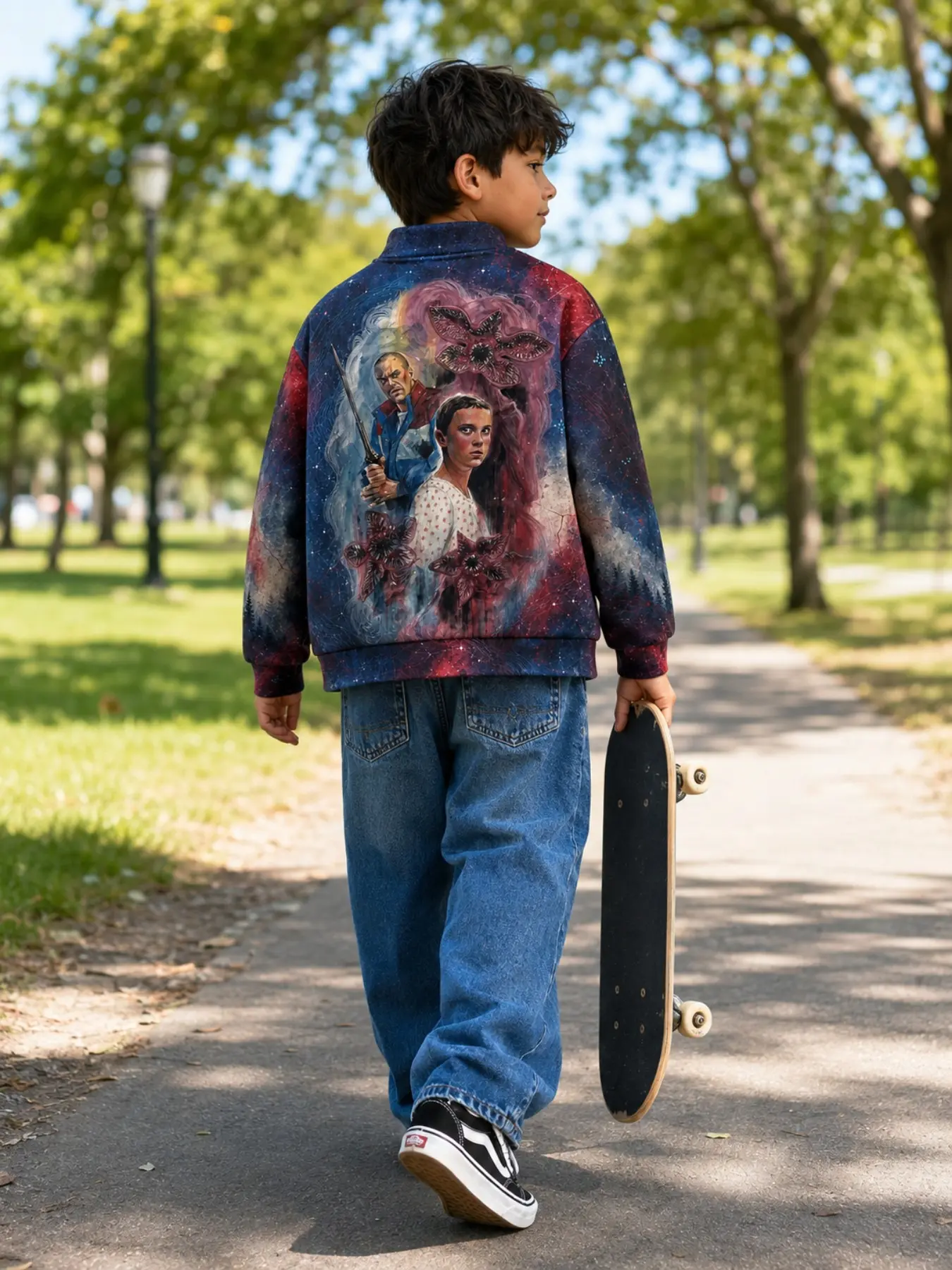 Stranger Things Kids Perfect for Fall and Winter Sweatshirt Jacket, Hellfire Club Starry Lightning Print, Zip-Up Casual Top for Boys 8-14 Years