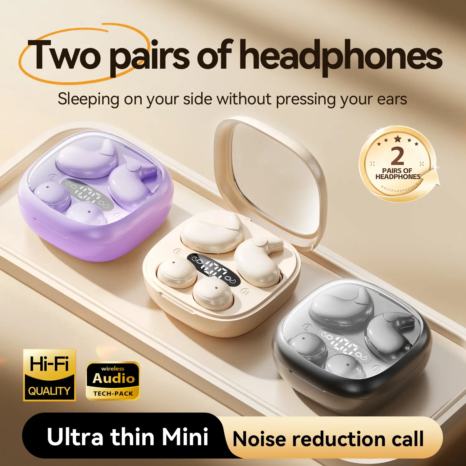 Sleep Earbuds Bluetooth 5.4, Mini Wireless Earbuds for Side Sleepers, 2 Pairs Included with LED Battery Display, HiFi Sound, Noise Reduction Calls, Comfortable Earphones for Sleep, Travel, Office and Bedtime Music
