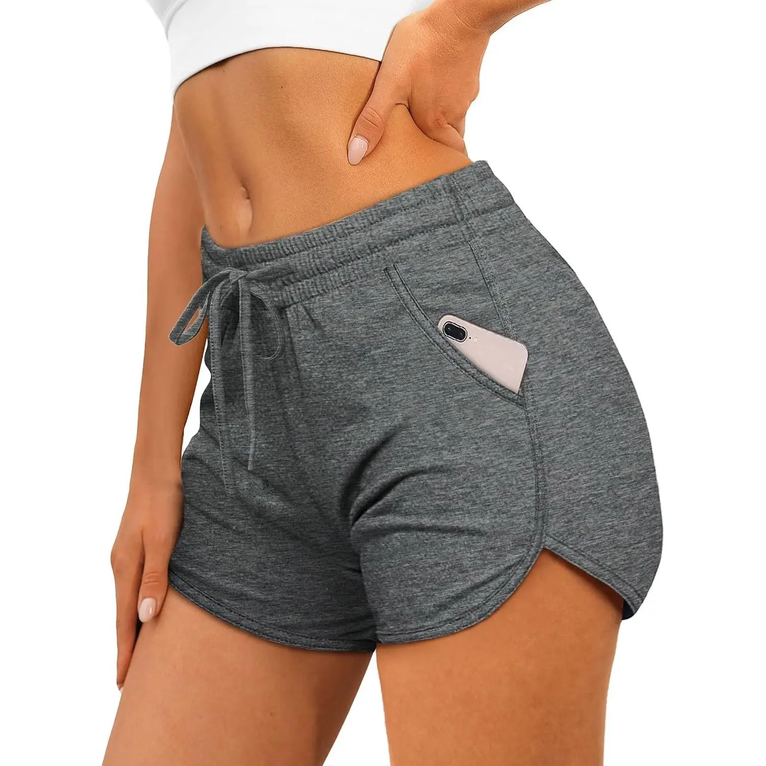 Womens Athletic Shorts Running Dolphin Shorts with Pockets and Drawstring