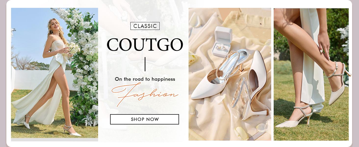 Coutgo Womens Rhinestone Heels Kitten High Satin Pumps Pointed Toe Sparkly Sexy Wedding Dress Shoes