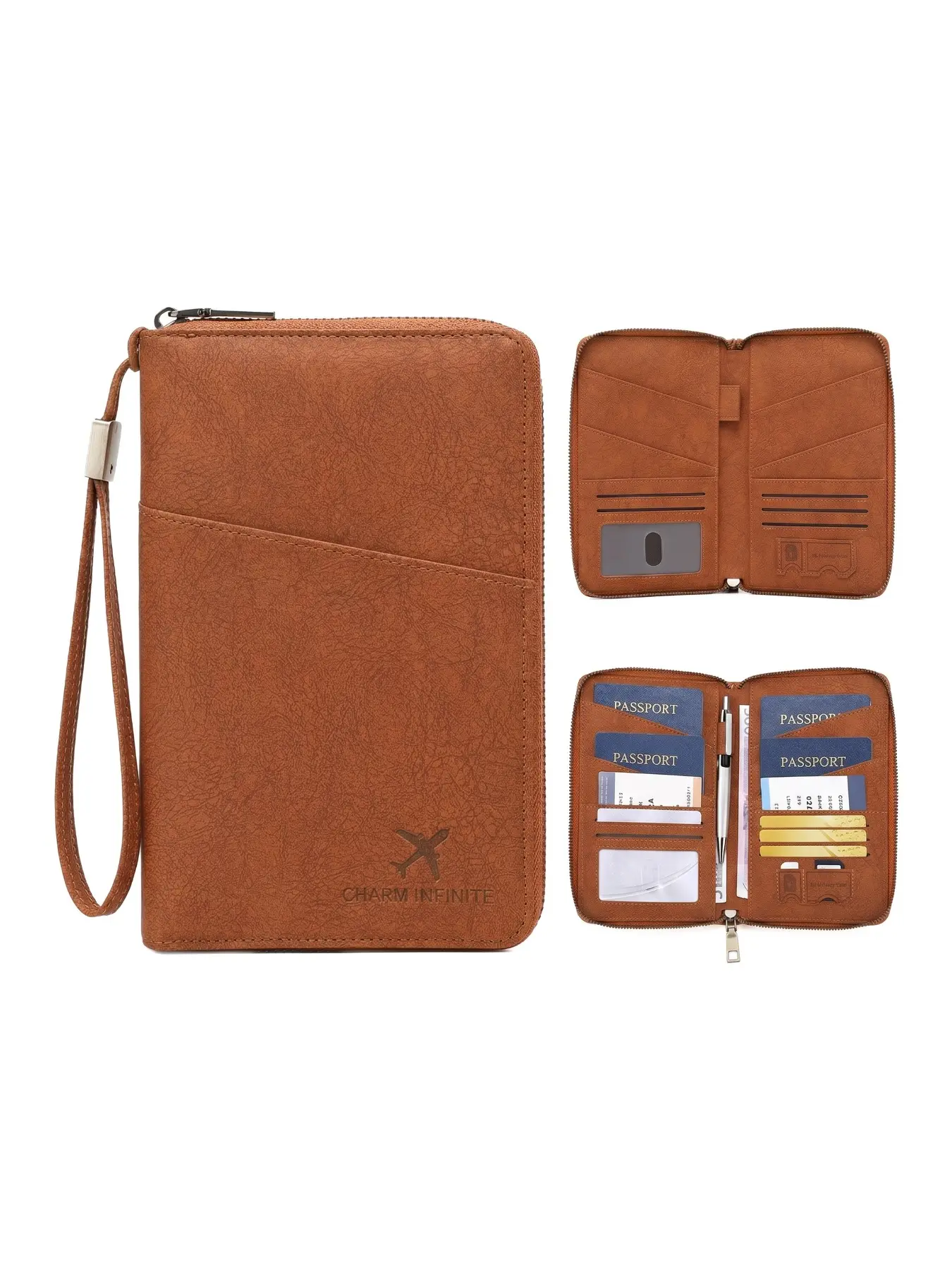 Pomelo Best Large Capacity Travel Document Wallet Leather Passport Holder with Pen Loop Wristlet