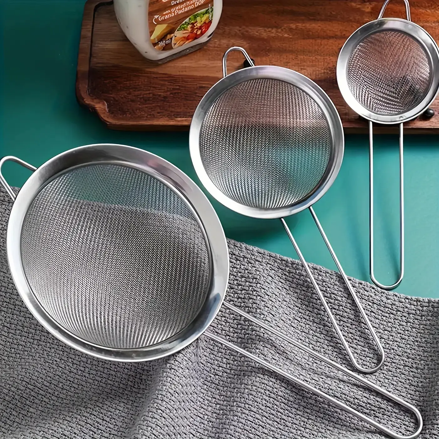 Stainless Steel 3pcs Heavy-Duty Fine Mesh Strainer Set - Large/Small Mesh Sieves with Comfortable Loop Handle, for Baking, Sauces, Soups, Pasta, Flour - Easy-Clean Kitchen Strainers (No Clogging)