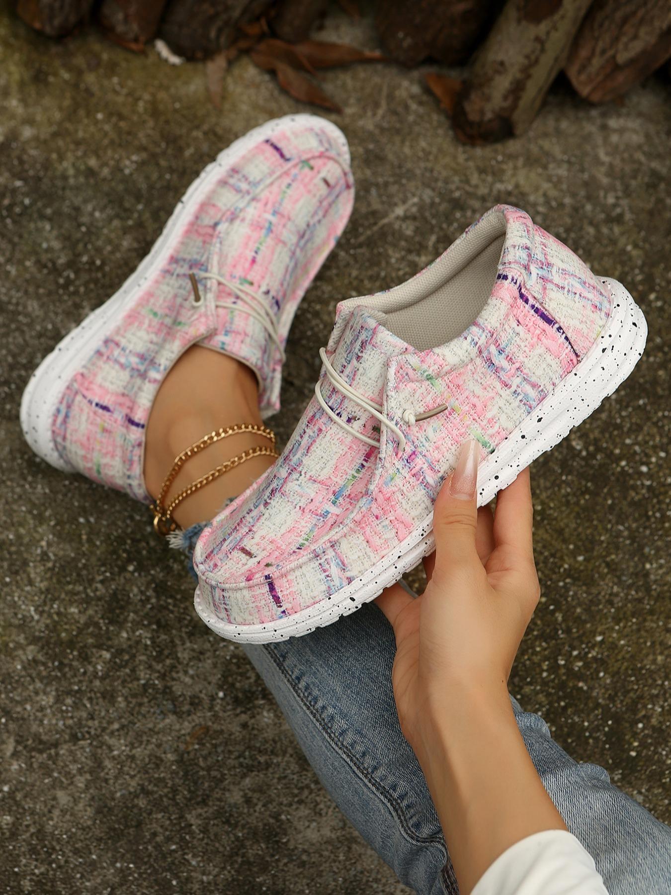 Women's Fashionable Plaid Pattern Lace Up Low Top Sneakers, Walking Shoes, Casual Comfortable Round Toe Shoes for Daily Wear, Female All-match Shoes for Daily Wear