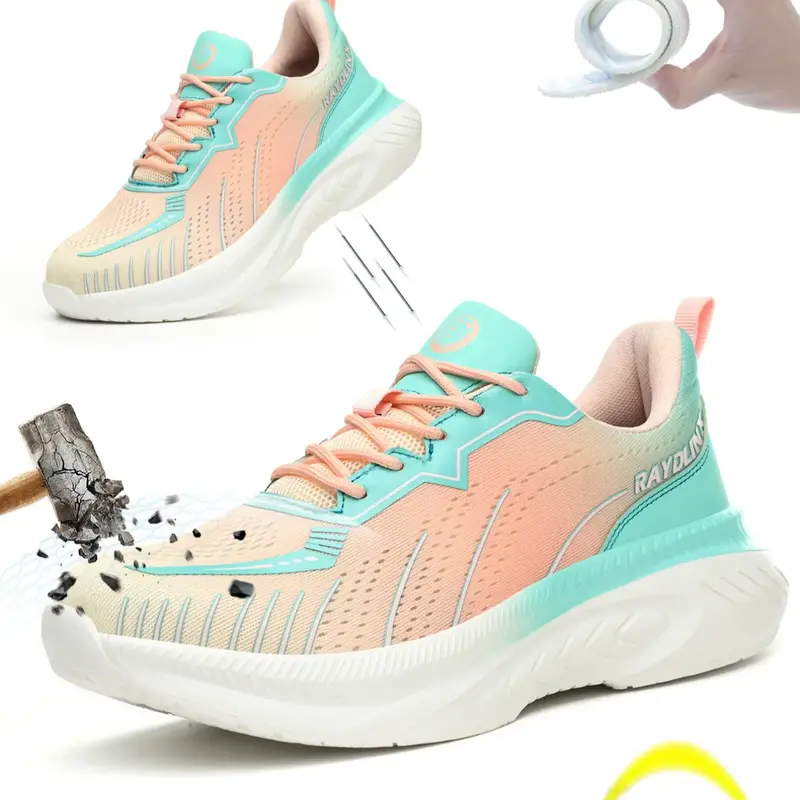 Women's Lace Up Front Safety Shoes, Work Protective Shoes, Lightweight Comfortable Anti-smash and Anti-puncture Shoes, Breathable Non-slip Work Shoes for Women, Safety Work Footwear #GLOBAL PICKS
