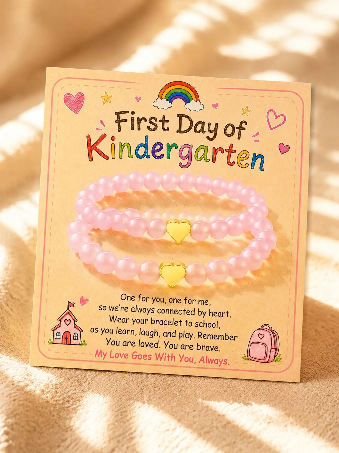 My Love Goes With You Bracelet, First Day of Kindergarten Gift for Girls, Back to School Memory Keepsake