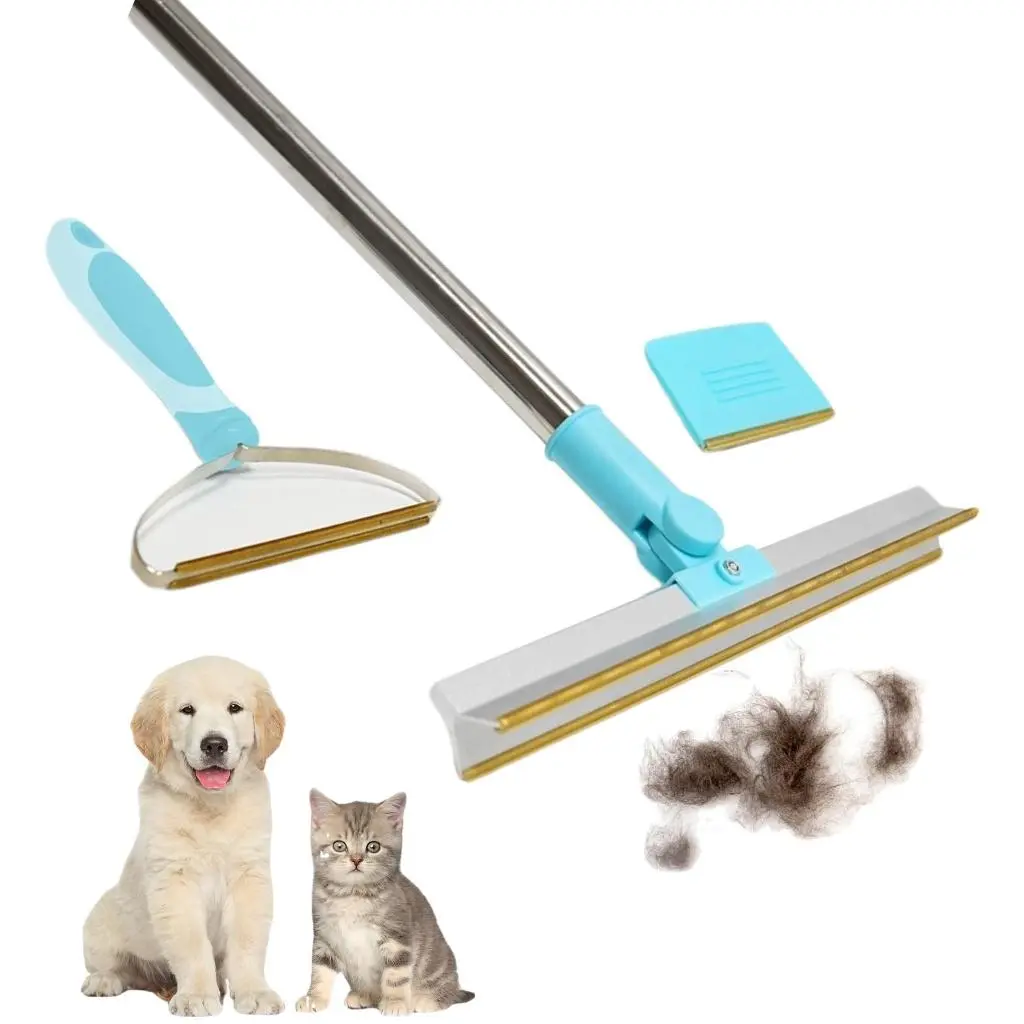 Pet Hair Remover Carpet Brush Set (3 Pieces), Rubber Broom for Cat Dog Fur, Long Handle Pet Grooming Tool, Suitable for Car Seats Sofas Furniture