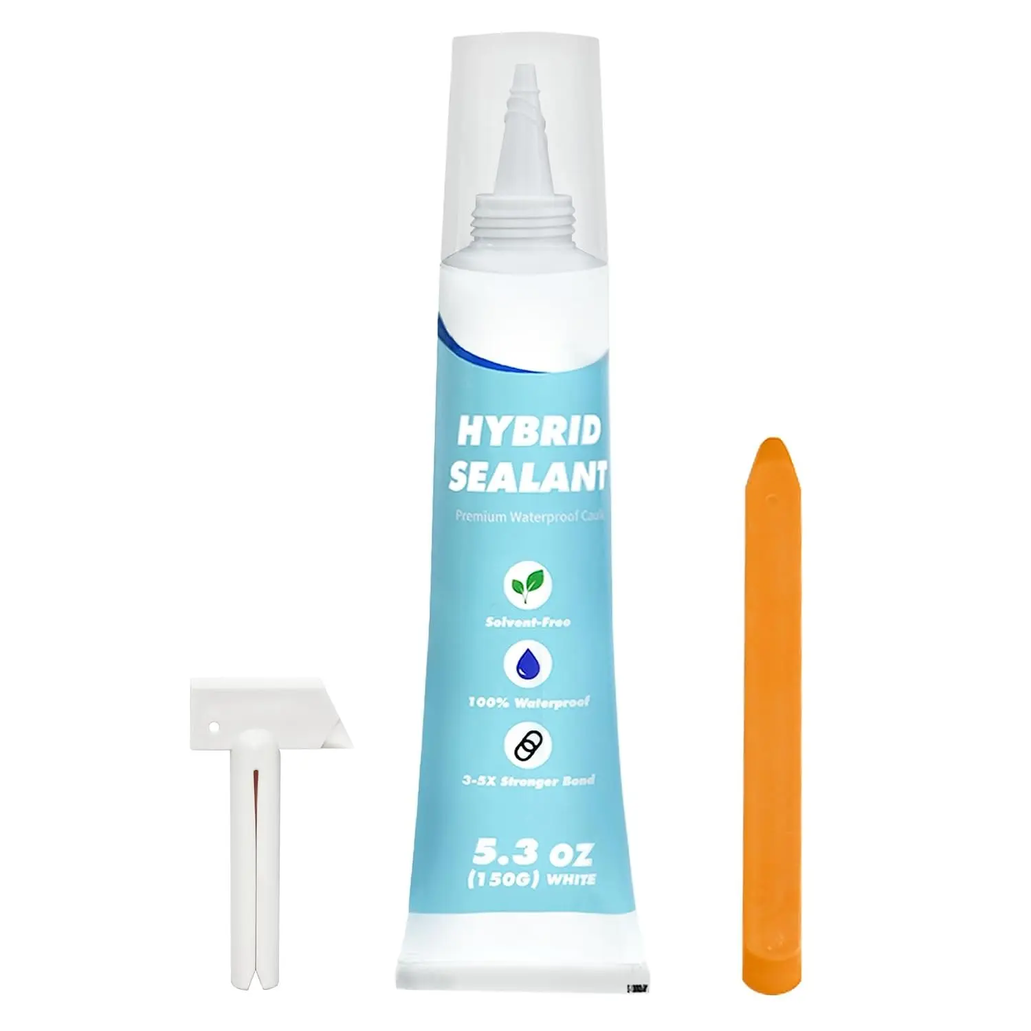 Caulk, White Caulk, Hybrid Sealant, 5.3 oz | With Squeezer,   Sealant for Bathtub, Bathroom, Kitchen Repair, Seal Adhesive for Tile, Stone, Metal & Glass