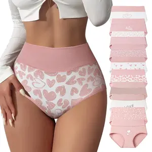 4/6/8 Pack Ladies Large Plus Size XS-XXL Pure Cotton High Waisted Tummy Control Panties Fresh Full Print Cute Comfort Soft Seamless Underwear Women's Everyday Wear Aesthetics Hipster Briefs Multipack summerwins,summerwins