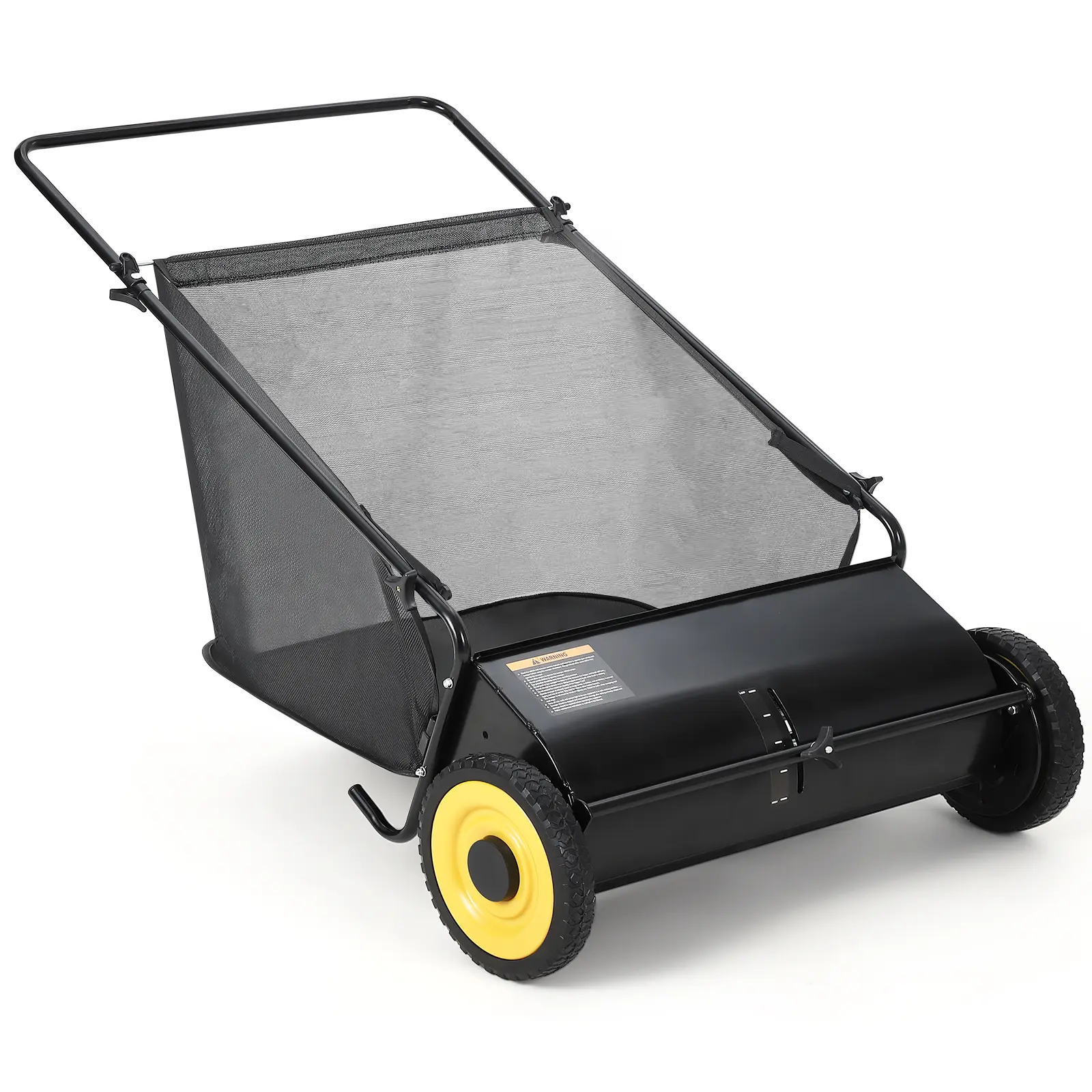 Garvee Heavy-Duty Push Lawn Sweeper 26-Inch – 4 Reinforced Spinning Brushes – Adjustable Height – Durable Steel Frame with Rubber Wheels – 7 Cu.Ft Large Mesh Bag – Ideal for Leaves & Grass Collection