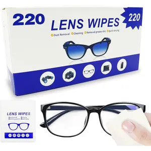220 Count Lens Wipes (200 + 20 Bonus Pack) - Pre-Moistened Individual Wrapped Glasses Cleaner - Streak-Free Cleaning Wipes for Eyeglasses, Phone Screens, Sunglasses