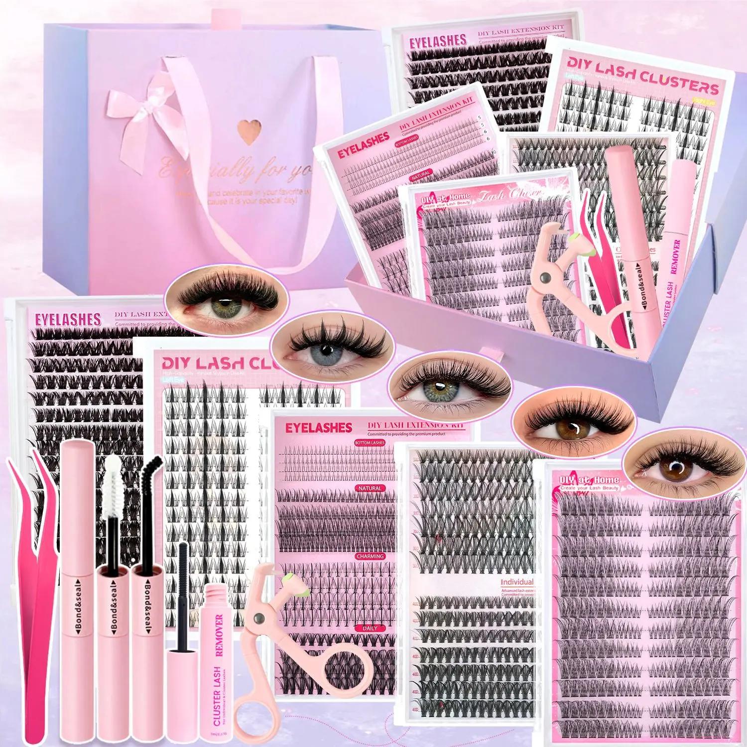 Spring Glow Up Lash Kit, SOSIAY CICI 320PCS 40D Lash Clusters, DIY Eyelash Extension Set with Bond & Seal, Perfect Spring Makeup Gift