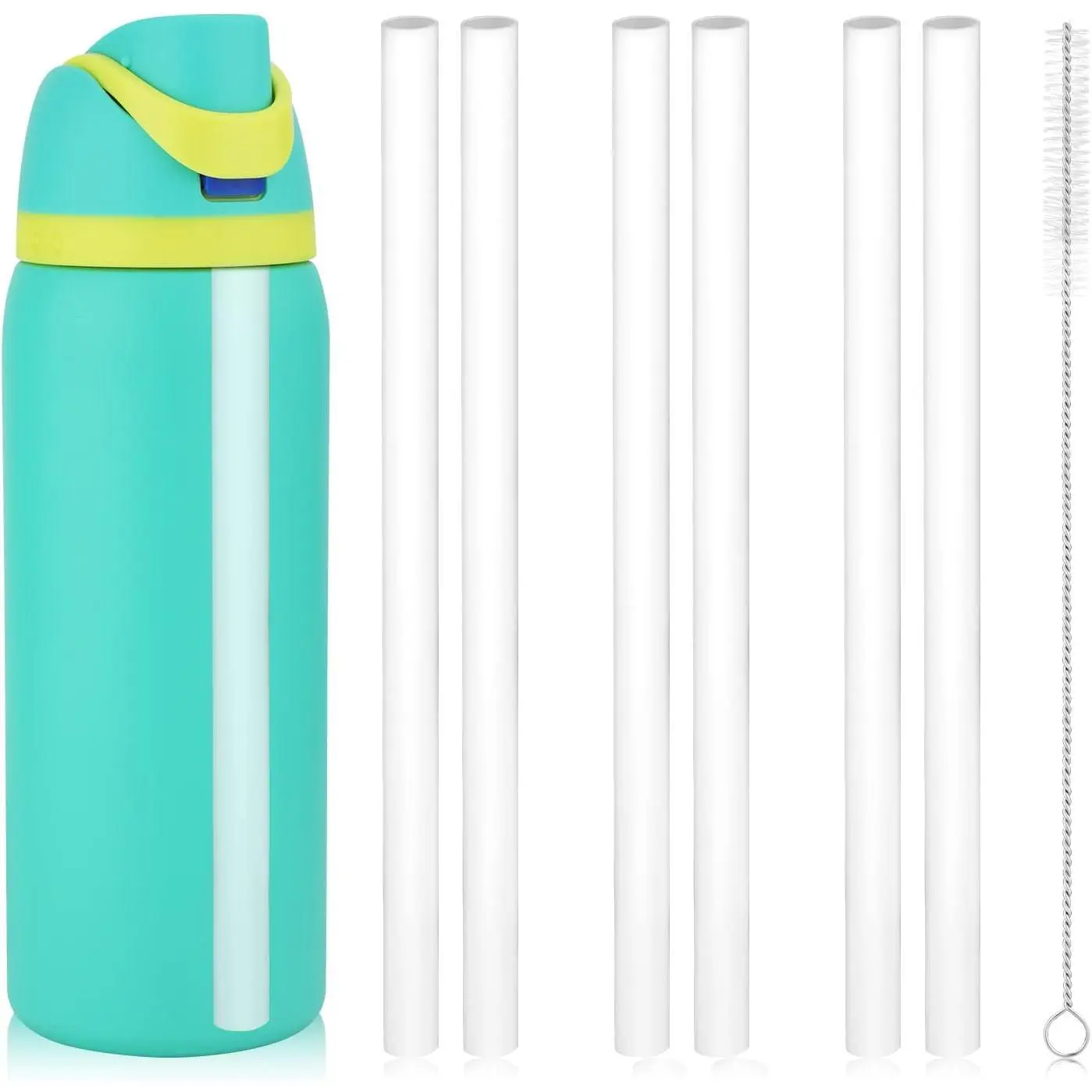6count Replacement Straws for Owala Water Bottle 24 oz 32 oz, Reusable Plastic Straws with Cleaning Brush for Owala Cup 24oz 32oz Travel Tumbler Accessories Parts Straws for Sports Bottle(White)