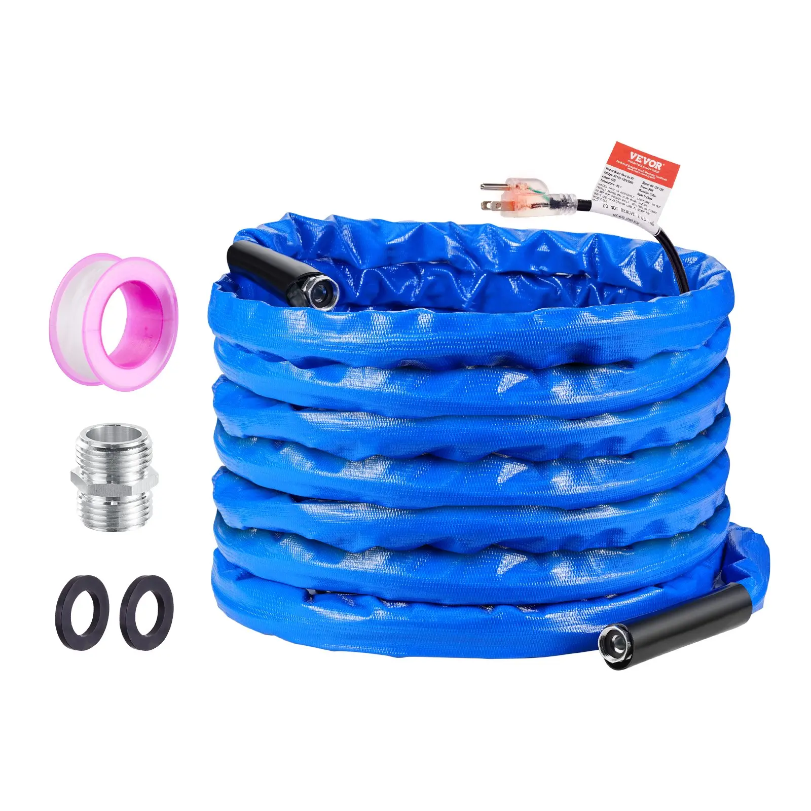 VEVOR 50ft Heated Water Hose for RV, Heated Drinking Water Hose with Corrugated Cover Antifreeze to -45F, Automatic Self-regulating, 5/8" I. D. with 3/4" GHT Adapter, Lead and BPA Free