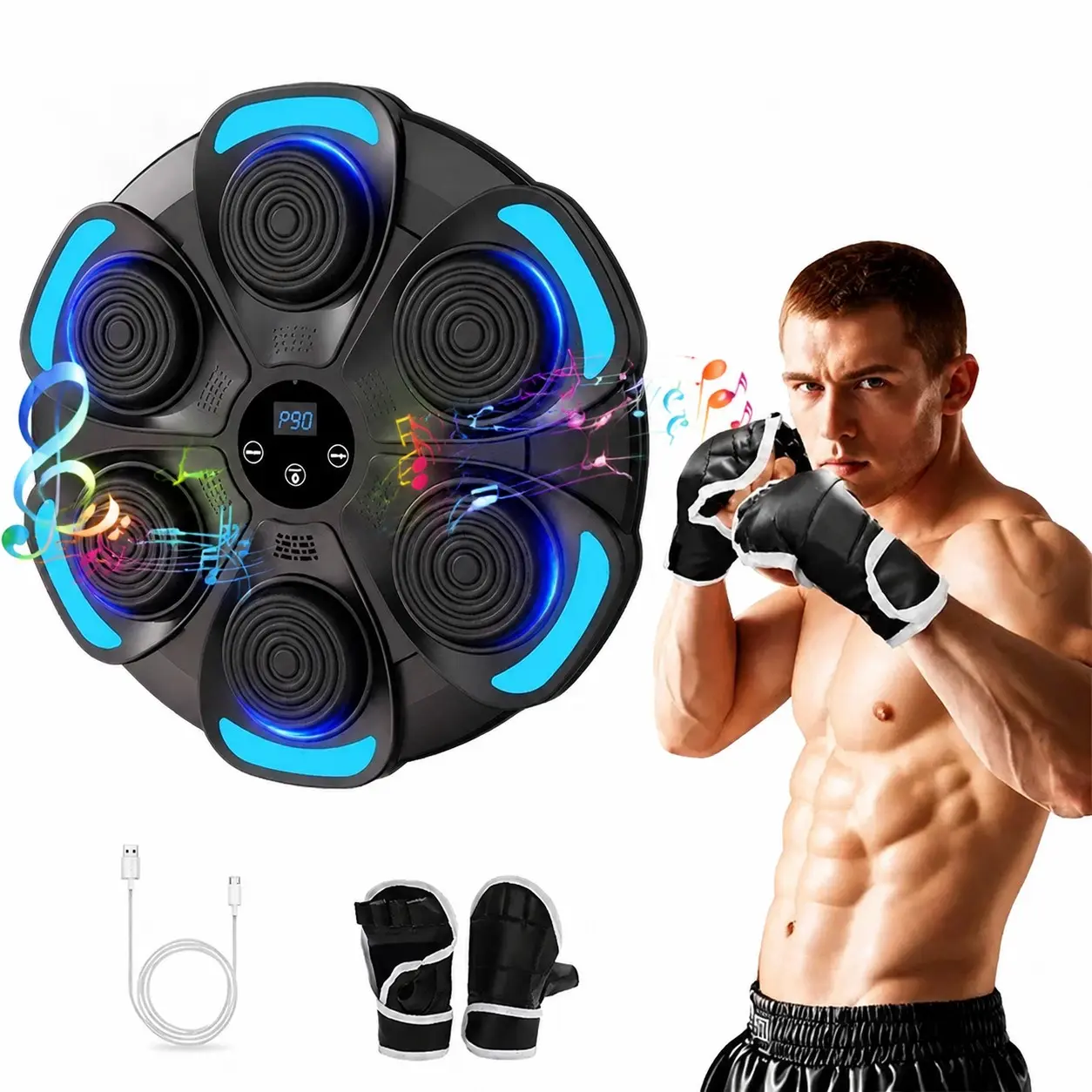 Music Boxing Machine with Boxing Gloves, Smart Bluetooth Boxing Trainer, Wall Mounted Electronic Boxing Target, Training Boxing Equipment, Interactive Fitness Equipment for Adults & Kids, 9 Modes & 9 Speeds, Home Office Gym