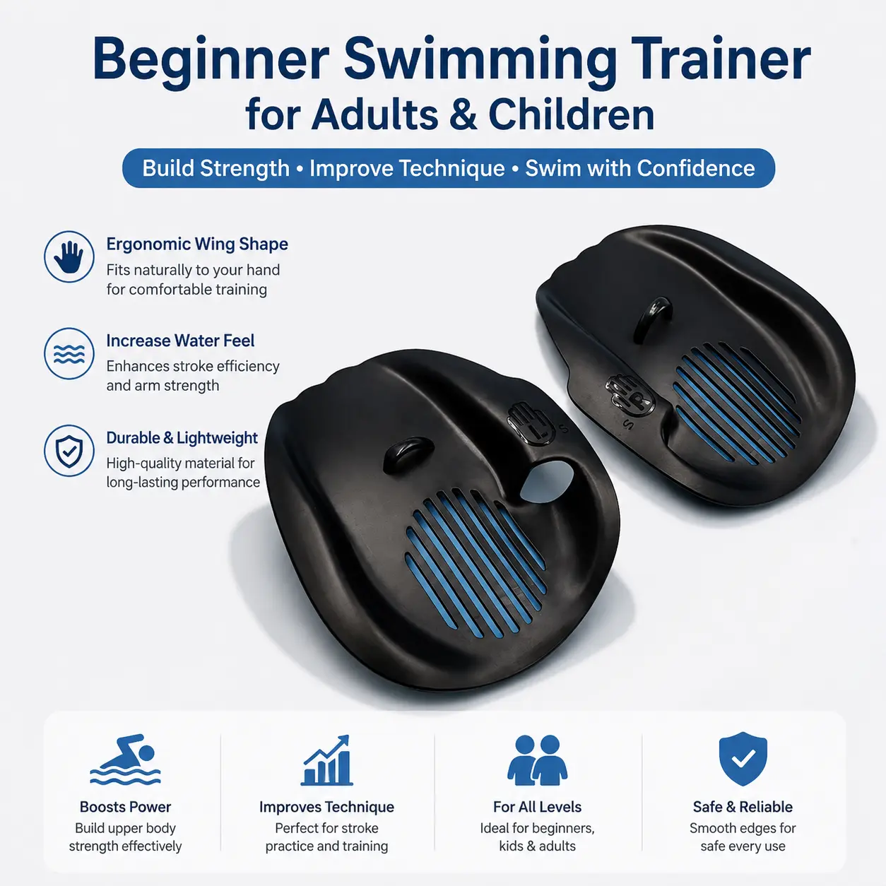 Adjustable Dual-Loop Swim Training Aid for Adults and Kids – Lightweight, Durable Mesh Hand Webbing Paddles Designed for Stroke Technique Improvement, Water Confidence Building, and Progressive Aquatic Skill Development