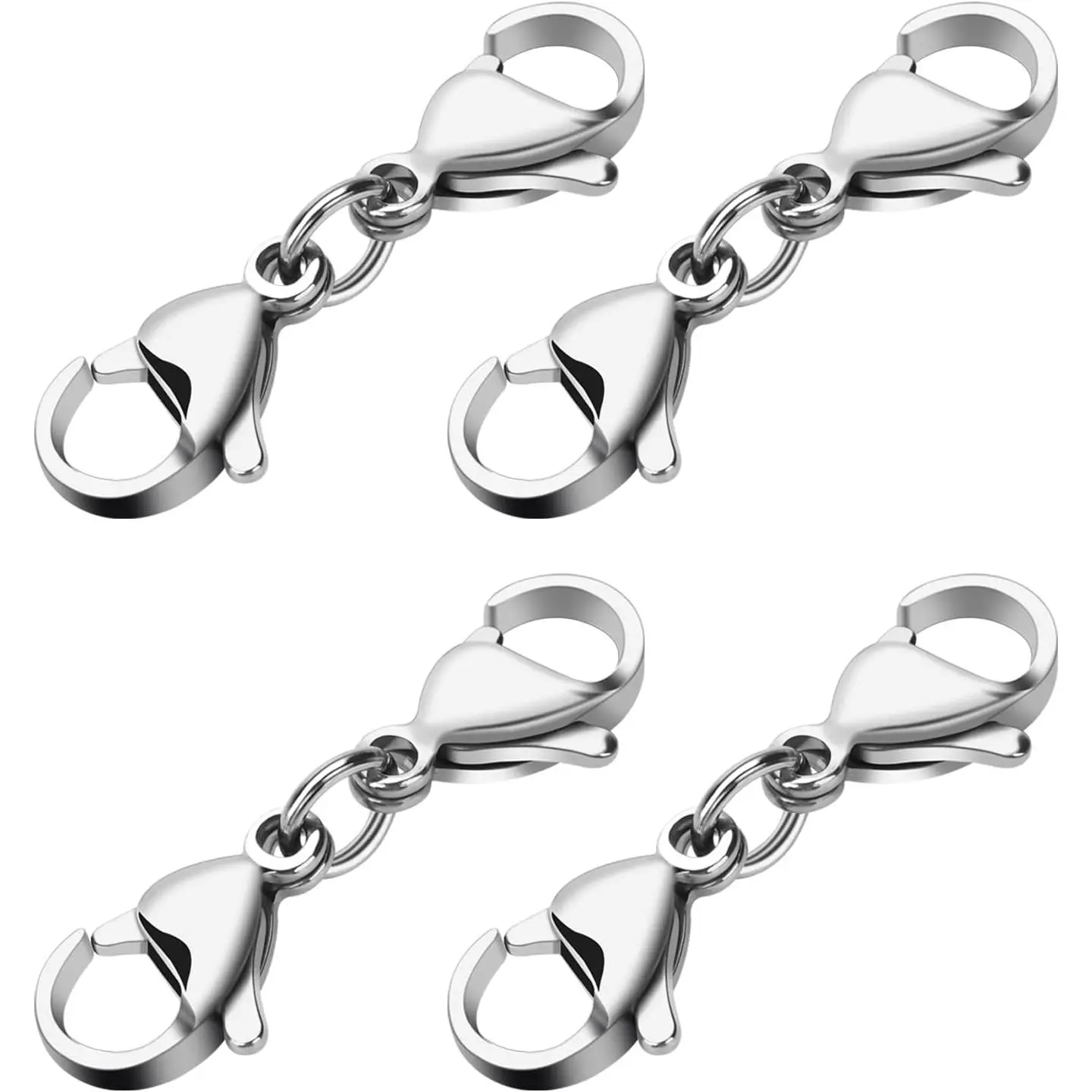 4 count Double Lobster Clasp Extender, Stainless Steel Lobster Claw Clasps Double Claw Connector Bracelet Necklace Extender for DIY  Making Women and Girls Gifts()