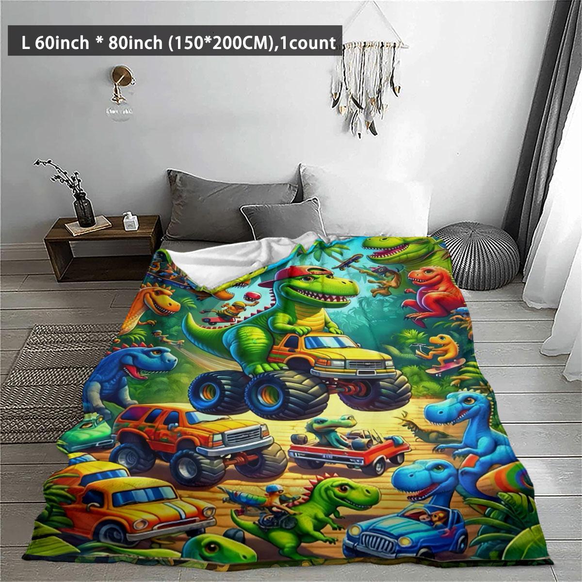 Cartoon Dinosaur Pattern Blanket, 1 Count Soft and Comfortable Air-conditioned Room Flannel Throw, Warm Nap Blanket for Home & Office, Cozy Hooded Blanket