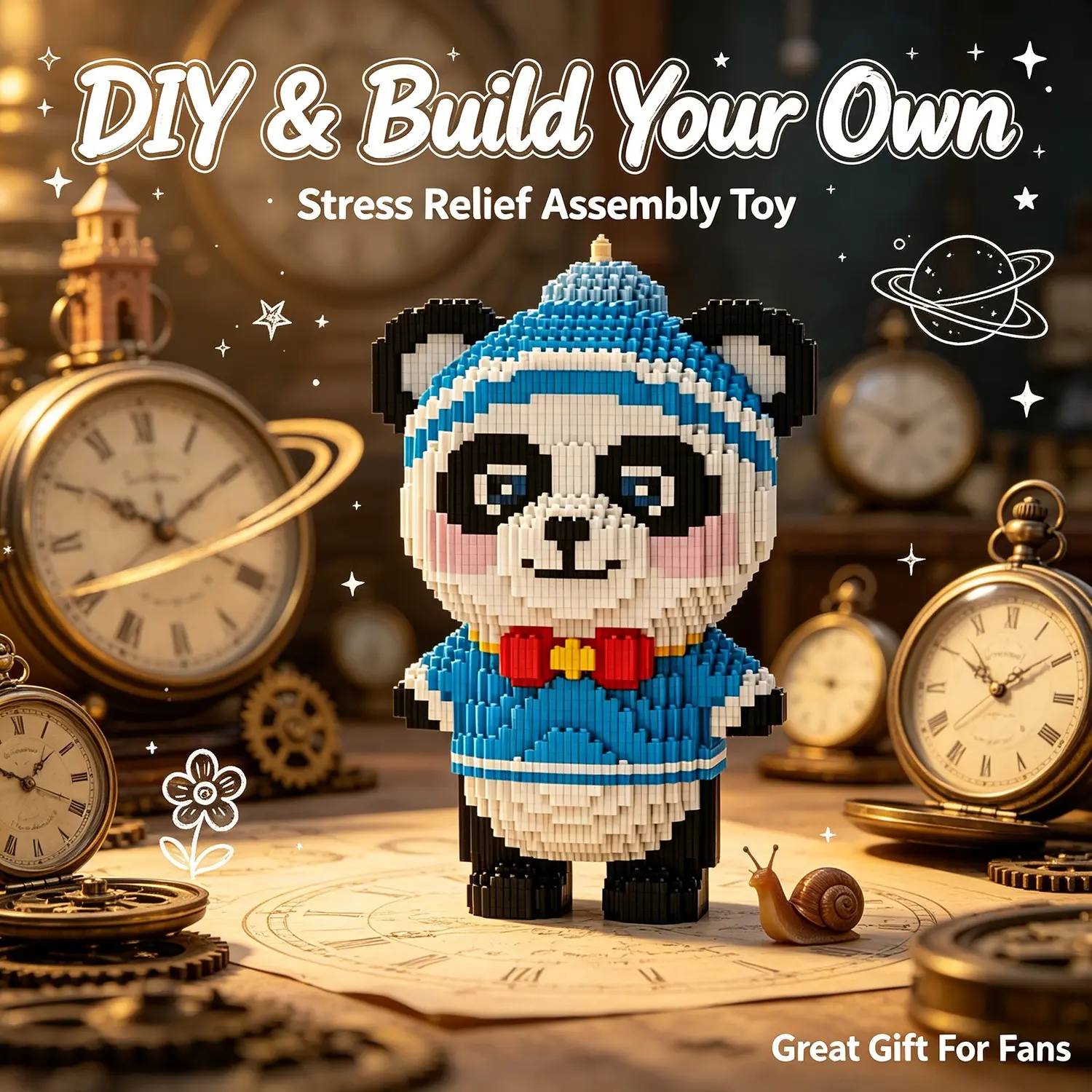 Time Gear Cute Panda 3D Puzzle Block Ornament, Home Office Decor, Party Decoration, Ideal Gift, Handmade Craft, Lightweight Statue