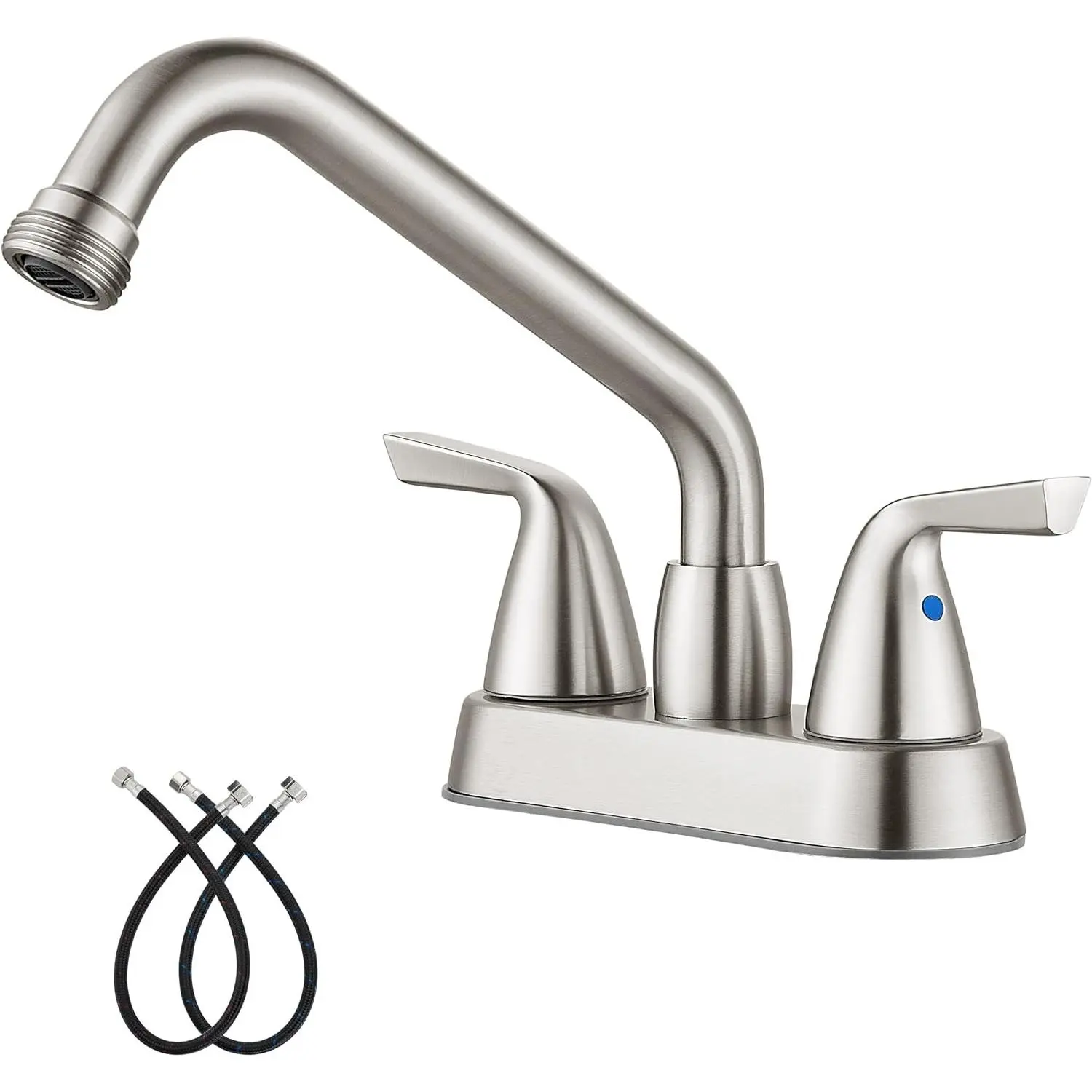 Aolemi 4 Inch Centerset Brushed Nickel Utility Laundry Sink Faucet, 3/4" NPT Threaded End, 2 Handles, Swivel Stainless Steel Spout with Supply Lines, Fits 2-3 Hole Utility Sinks
