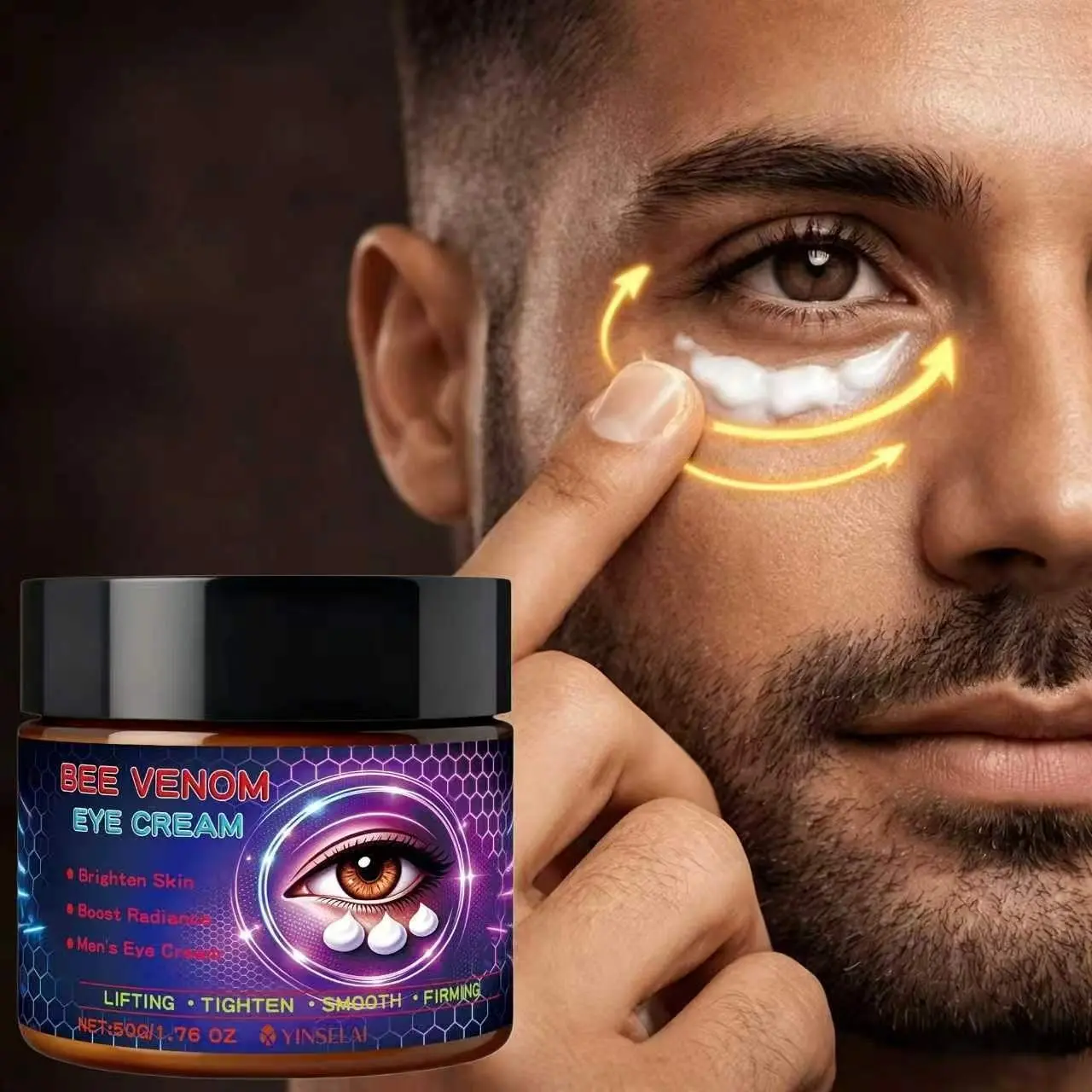 Men's Eye Cream with Bee Venom, Rich in Plant Extracts, Collagen and Hyaluronic Acid, Deeply Nourishes, Tightens Skin, Reduces Fine Lines, Intensive Nourishment