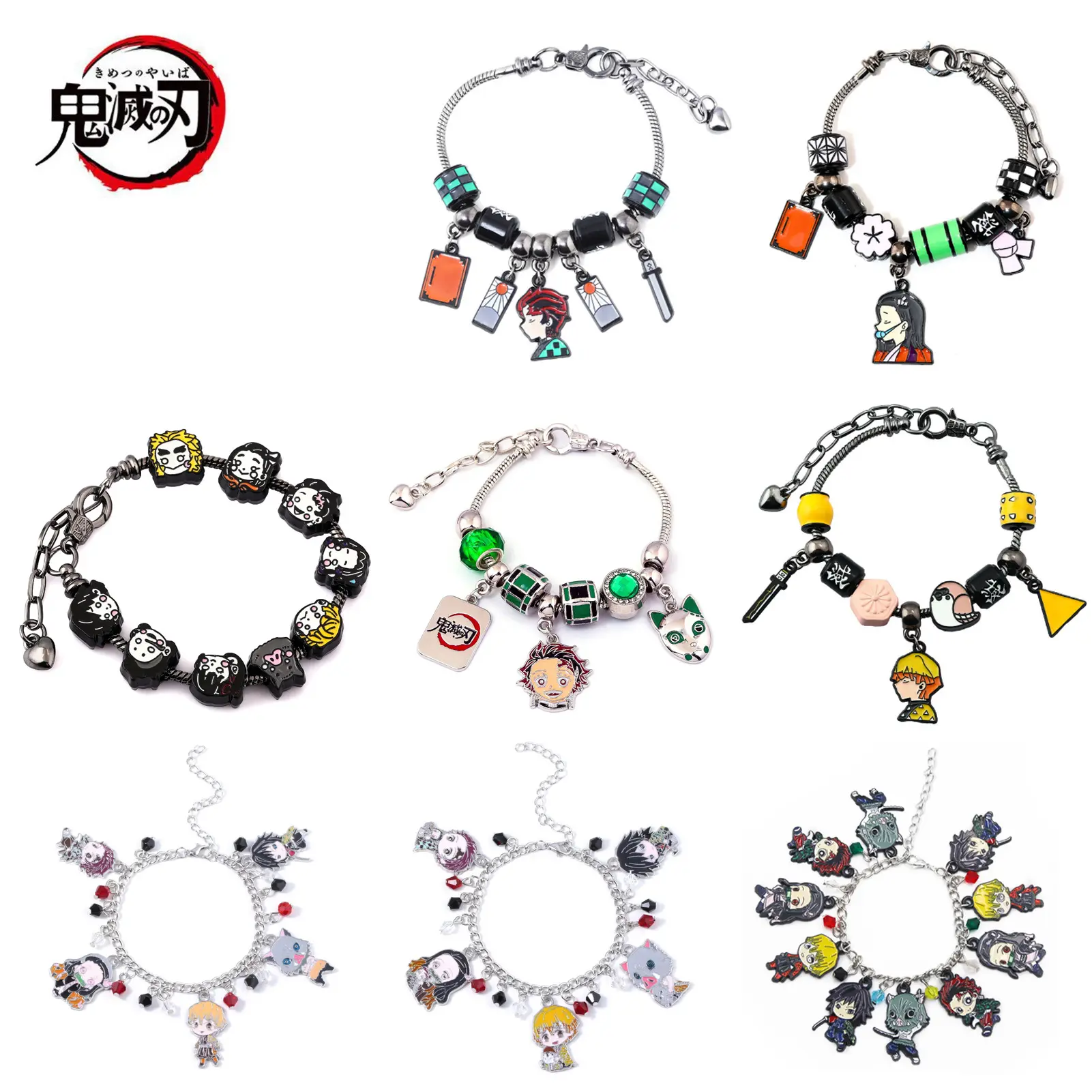 Demon Slayer Anime Peripheral Tanjiro Nezuko Colorful Figure Pendant Bracelet Hand Jewelry Cute Cartoon Character Wristband For Fans Collection Cosplay Daily Wear Party Decoration Gift