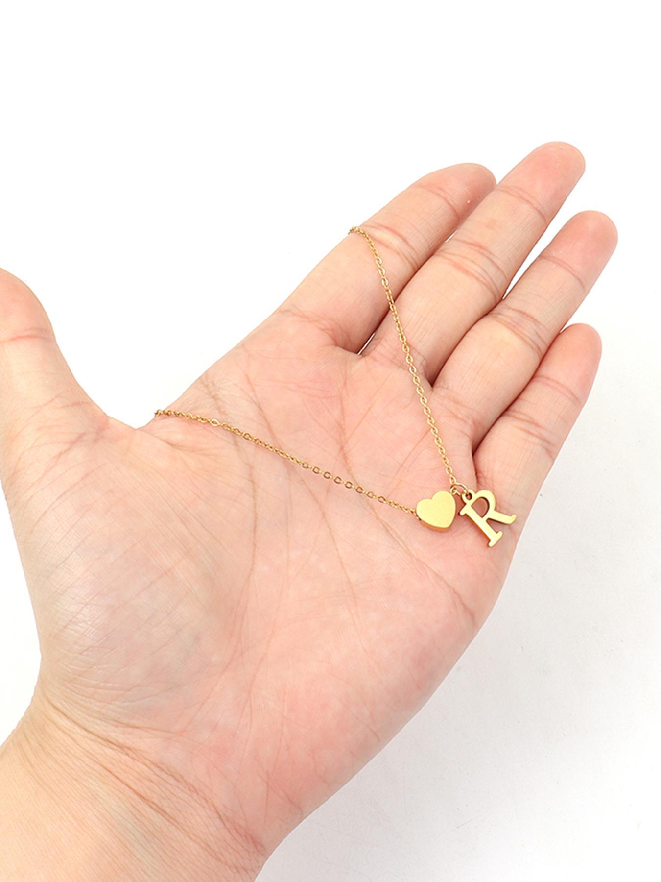 Letter & Heart Charm Necklace Initial for Women, Classic Jewelry for Girls Gift, Fashion Jewelry for Party, Daily Clothing Decor, Exquisite Chain Jewelry for Gift