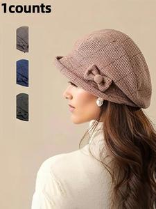 women's elegant plaid pattern bow decor beret, casual trendy hat for fall & winter, fashion accessories for women & girls