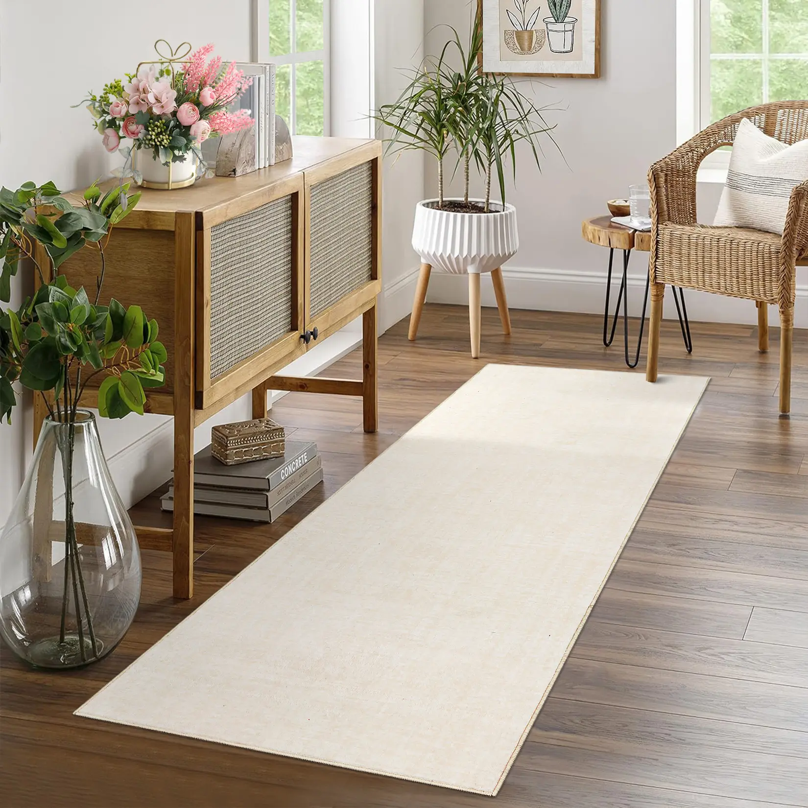 Large Modern Washable Area Rug, Non‑Slip Low Pile Unpatterned Textured Carpet for Living Room, Bedroom, Dining Room & Home Office, Dark Grey / Brown