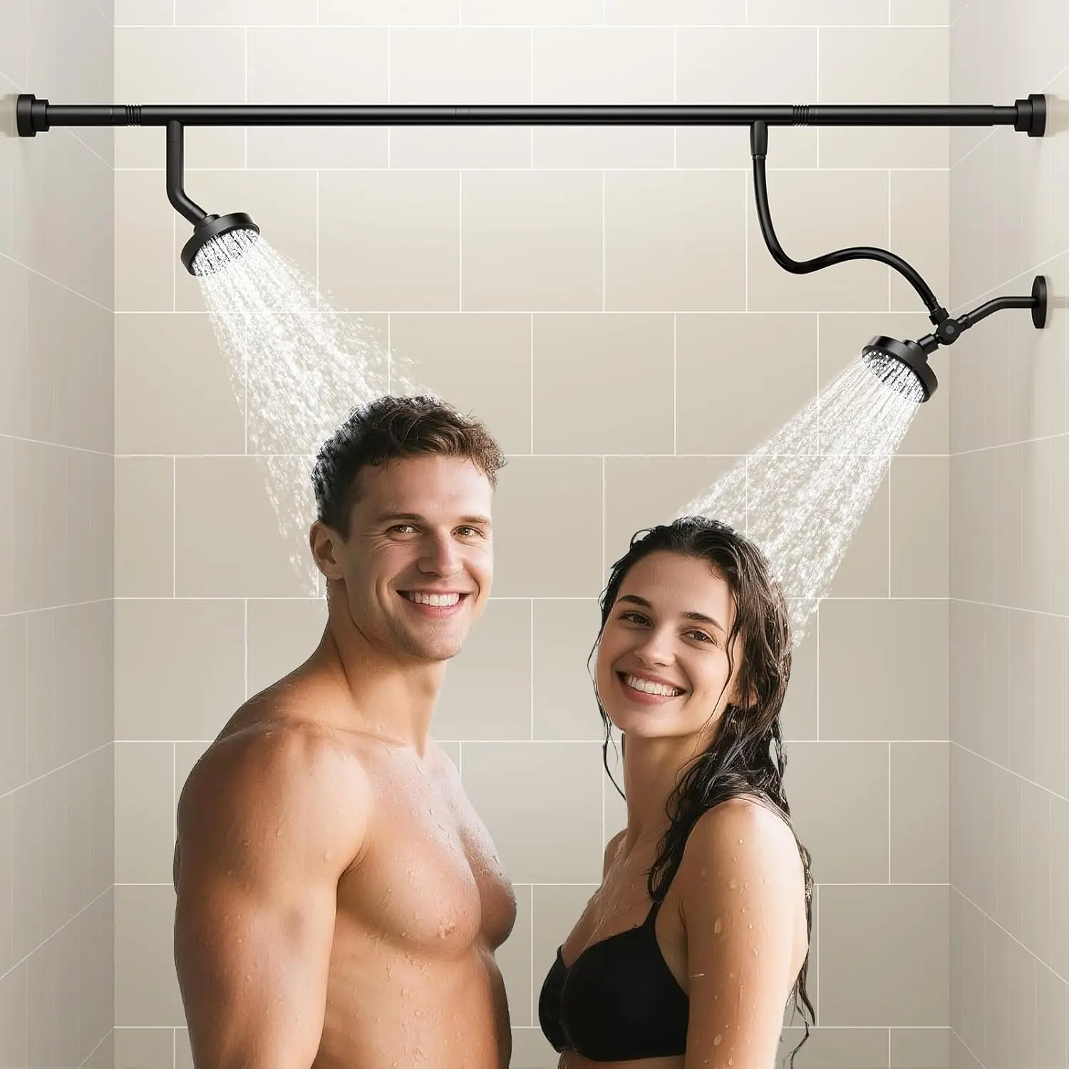 Dual Shower Head System for Couples Two People, High Pressure Double Shower Head with Segmented Design, Black Spa-Like Shower Head, Ideal Birthday Gift for Women Men
