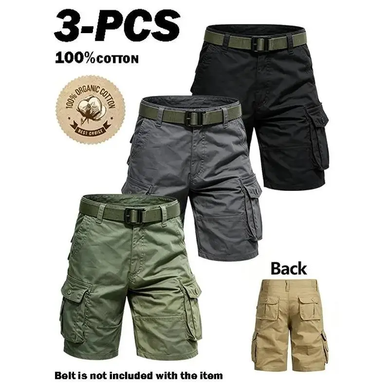 3-pack men’s cargo pants, tactical men’s shorts, men’s shorts with multifunctional pockets, suitable for golf and outdoor activities, men’s hiking shorts, wear-resistant, wrinkle-resistant, breathable shorts